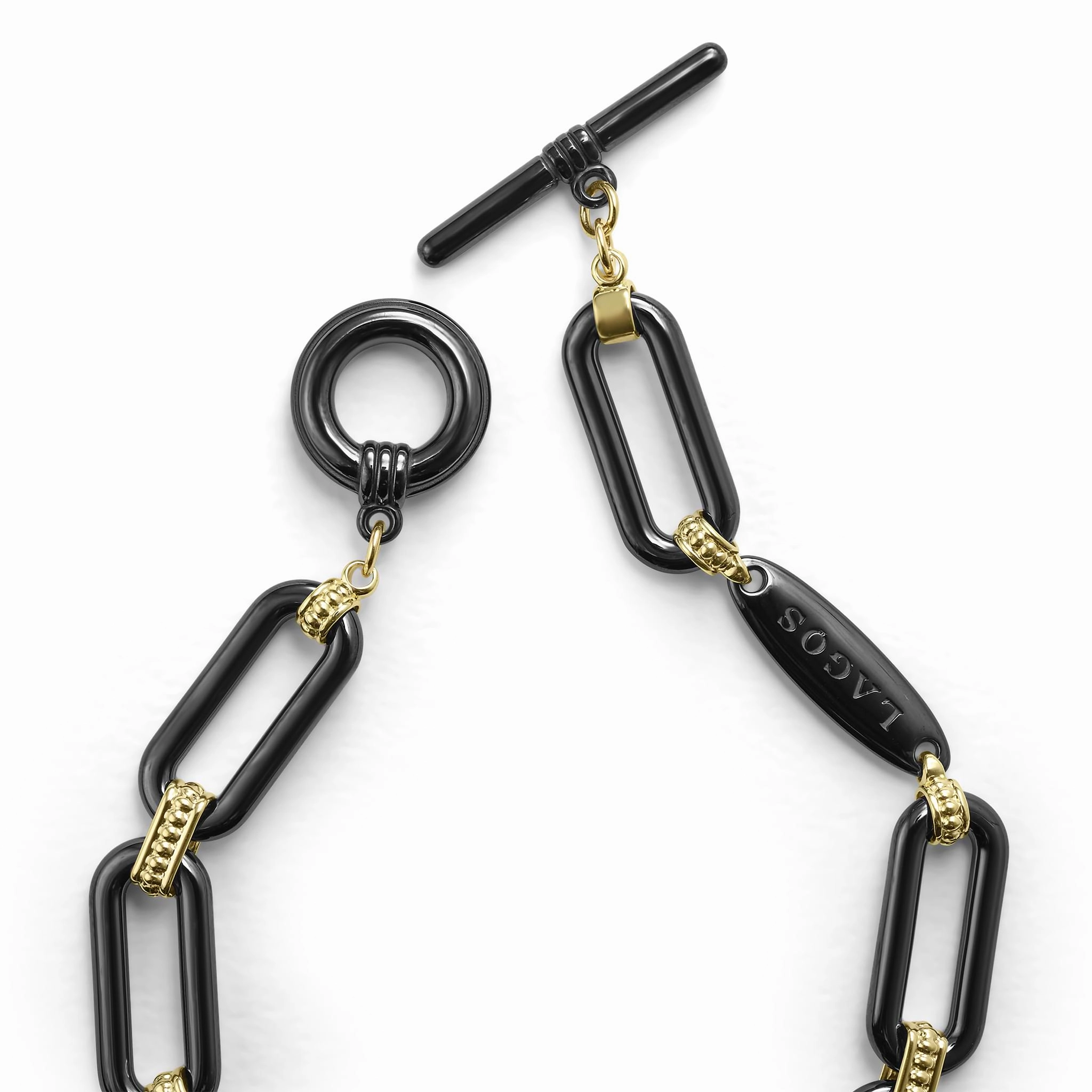 Signature Caviar 18K Gold and Black Ceramic Link Bracelet | 9mm