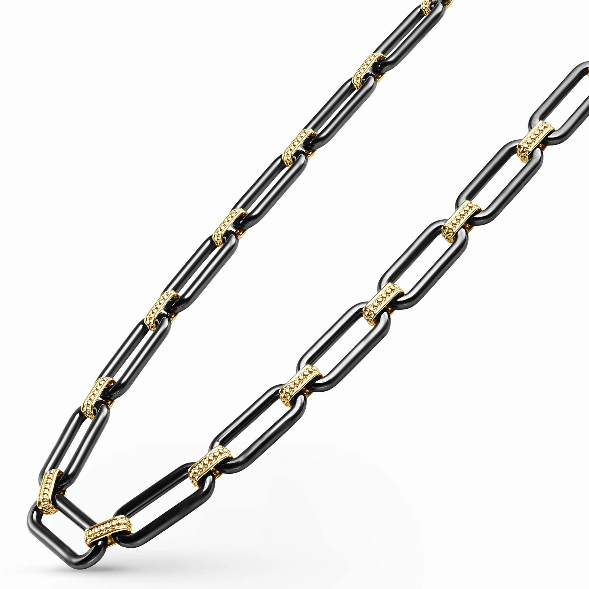Signature Caviar 18K Gold and Black Ceramic Link Necklace | 9mm