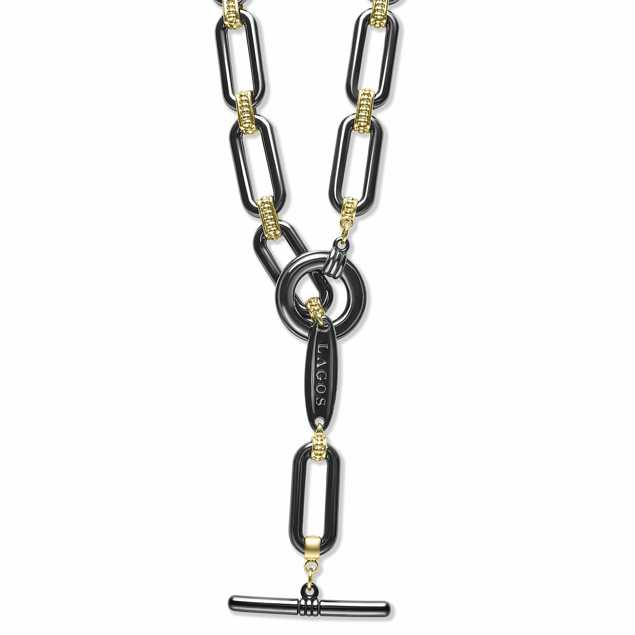 Signature Caviar 18K Gold and Black Ceramic Link Necklace | 9mm