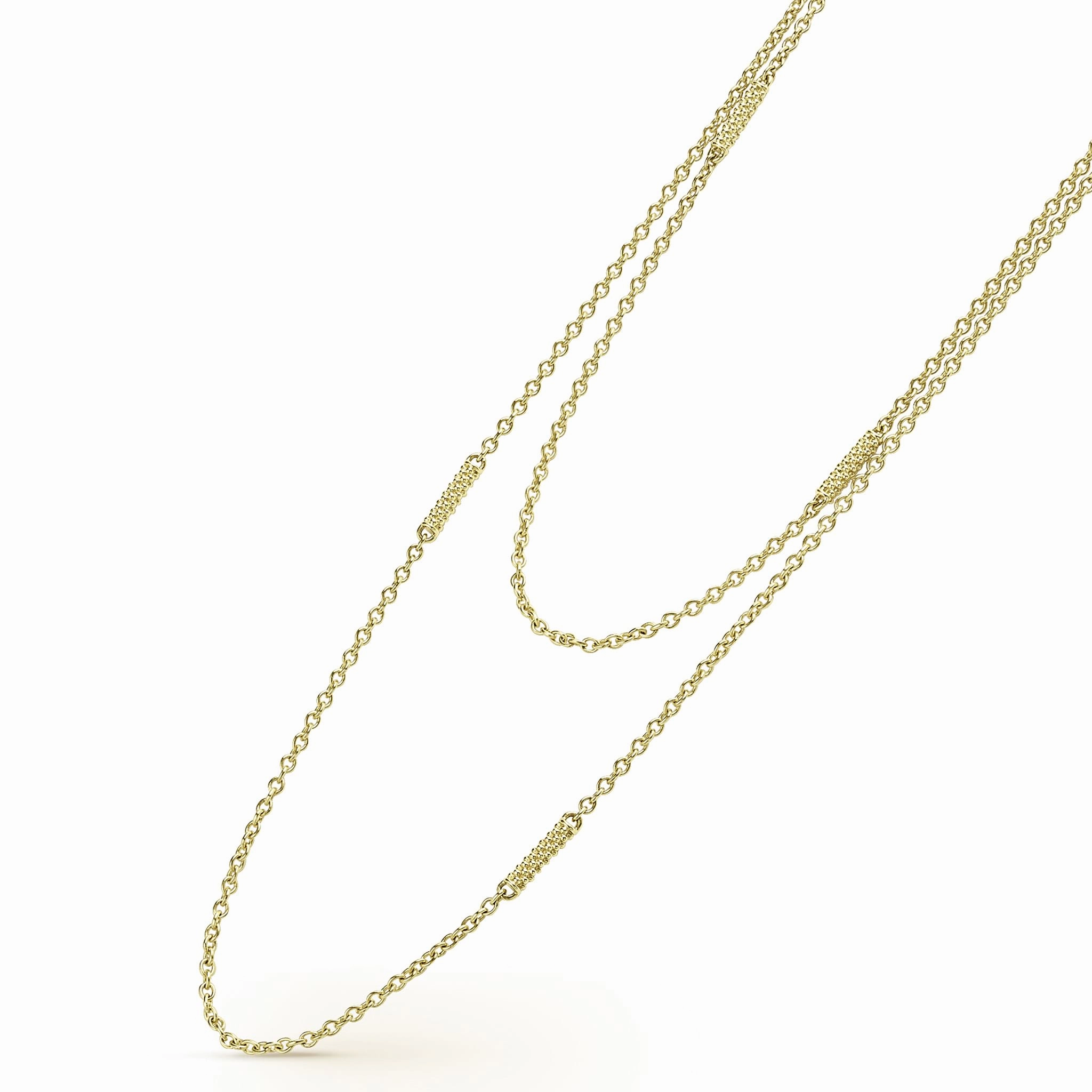 Signature Caviar 18K Gold Superfine Station Chain Necklace
