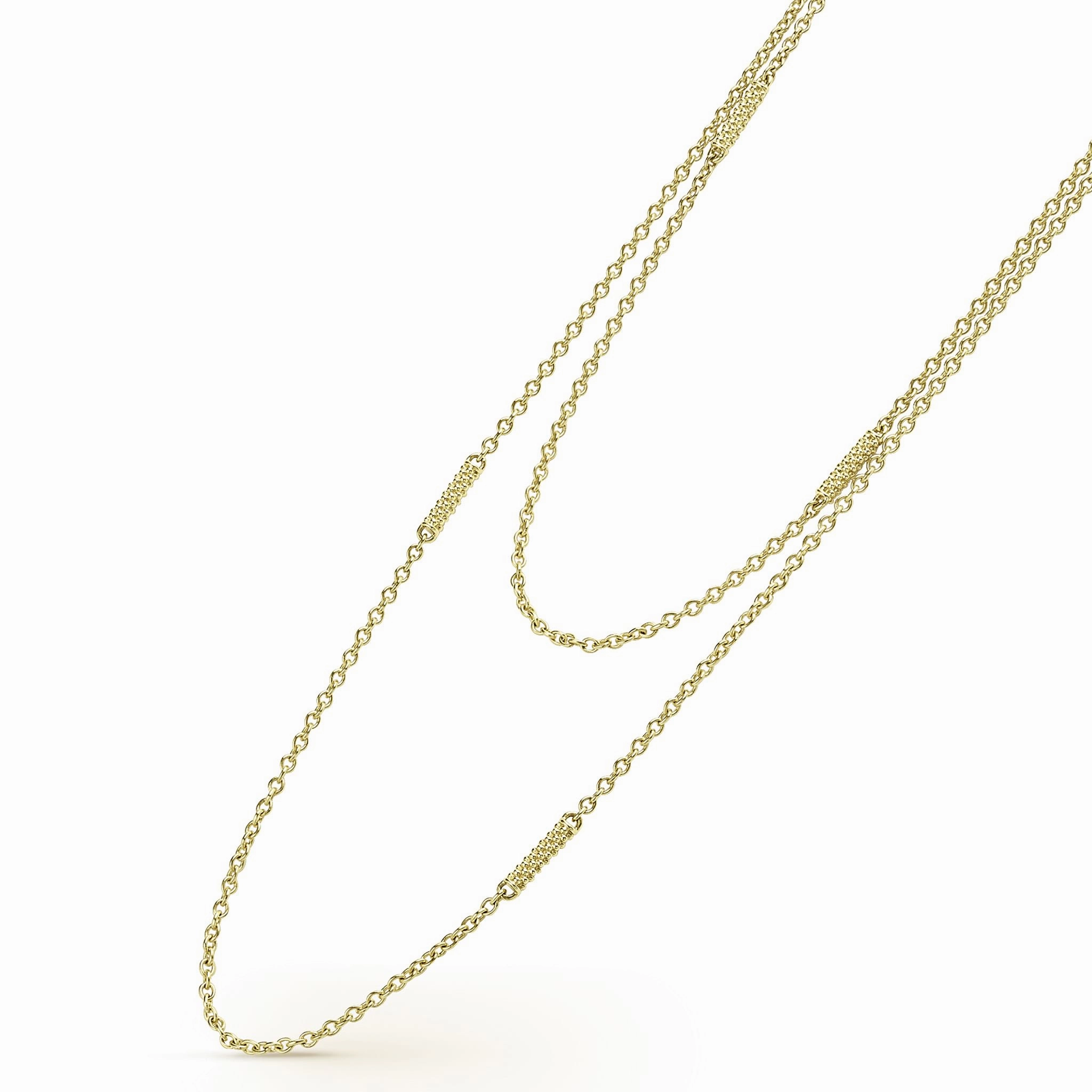 Signature Caviar 18K Gold Superfine Station Chain Necklace