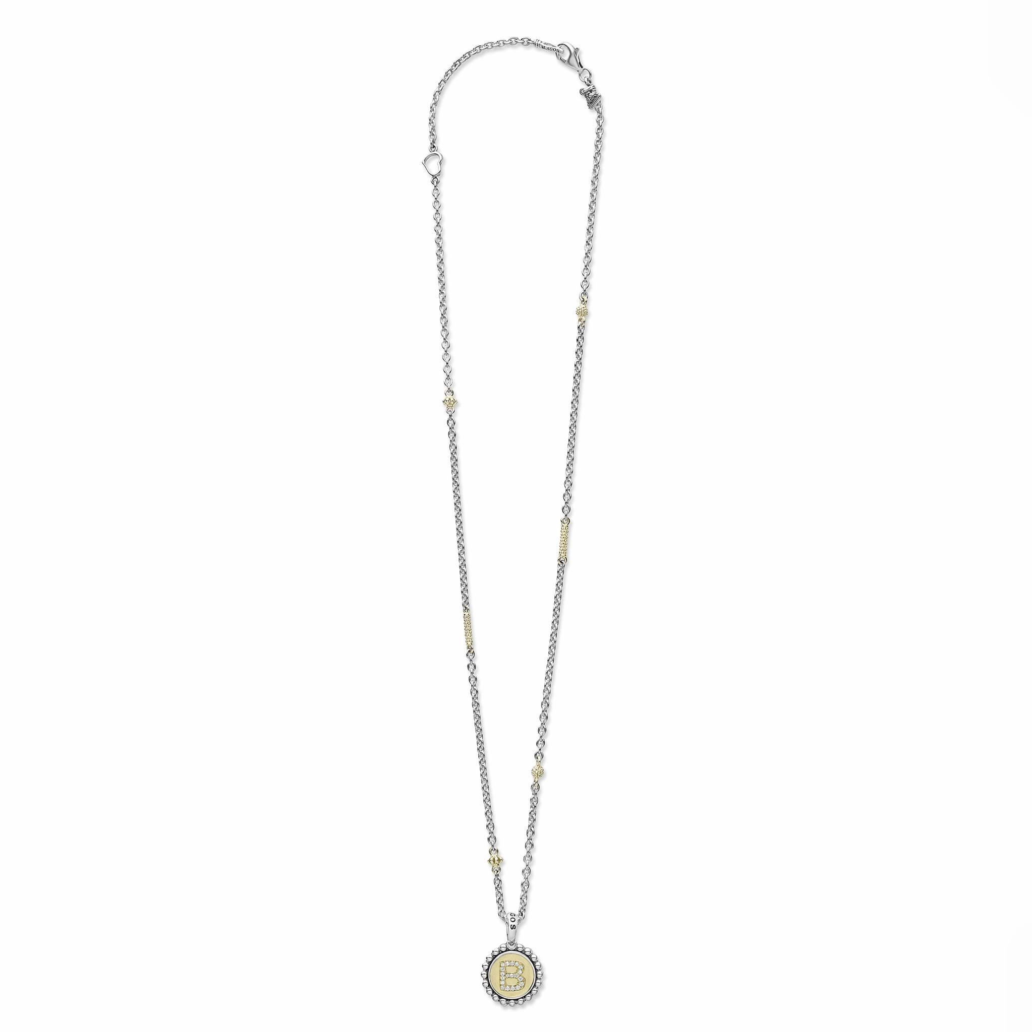 Signature Caviar B Initial Diamond Charm Necklace