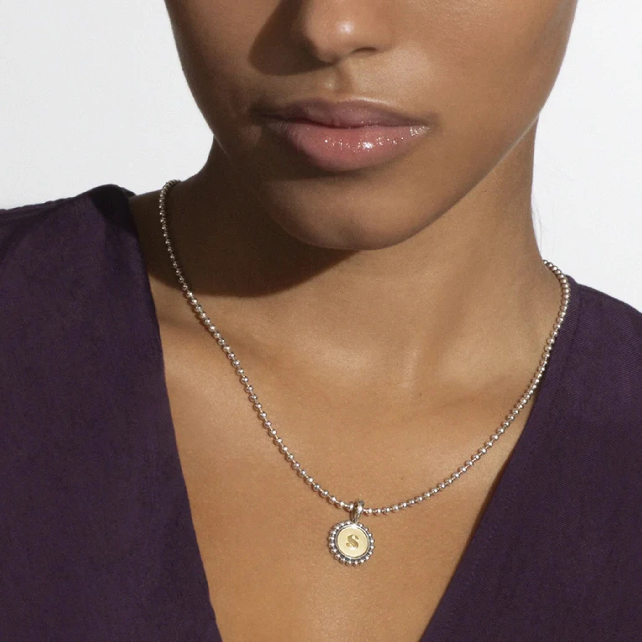 Signature Caviar C Initial Charm Necklace