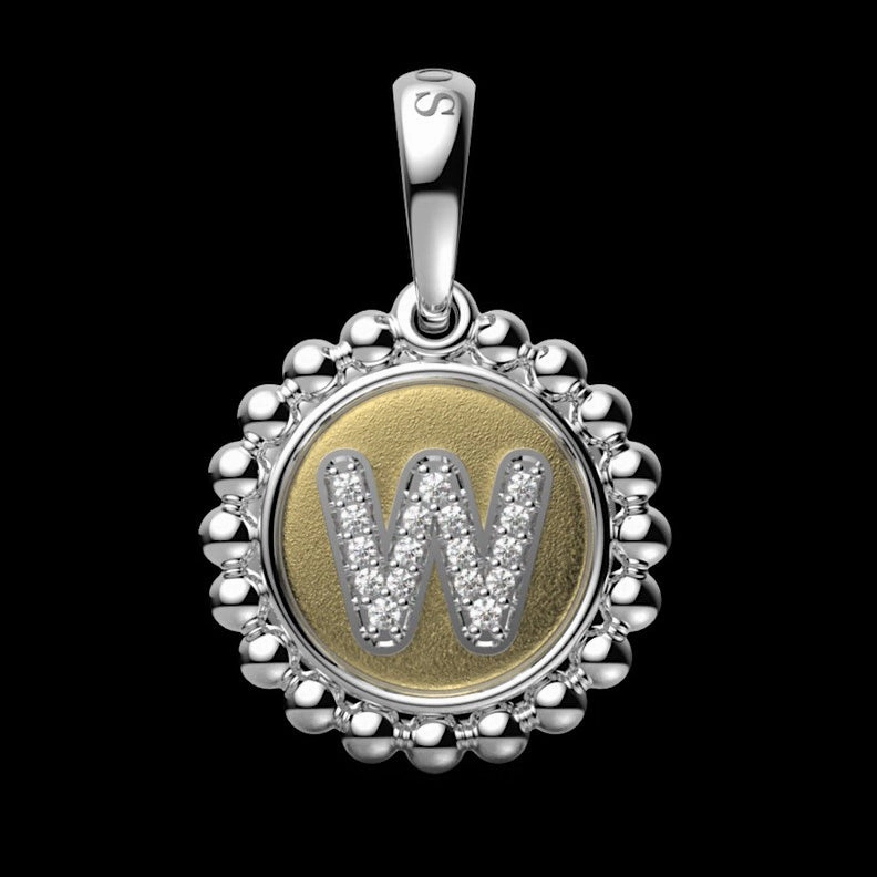 Signature Caviar Diamond W Initial Charm
