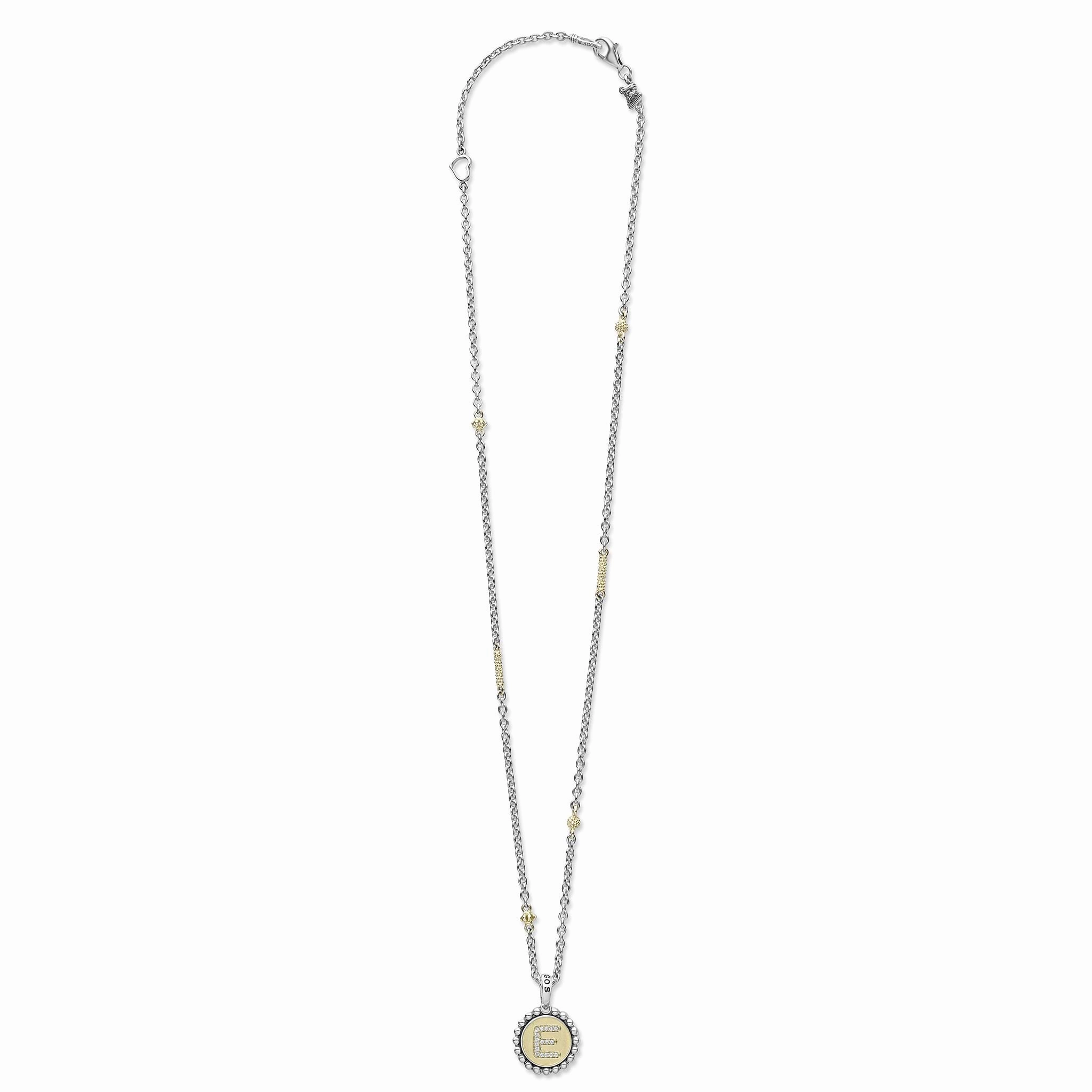 Signature Caviar E Initial Diamond Charm Necklace