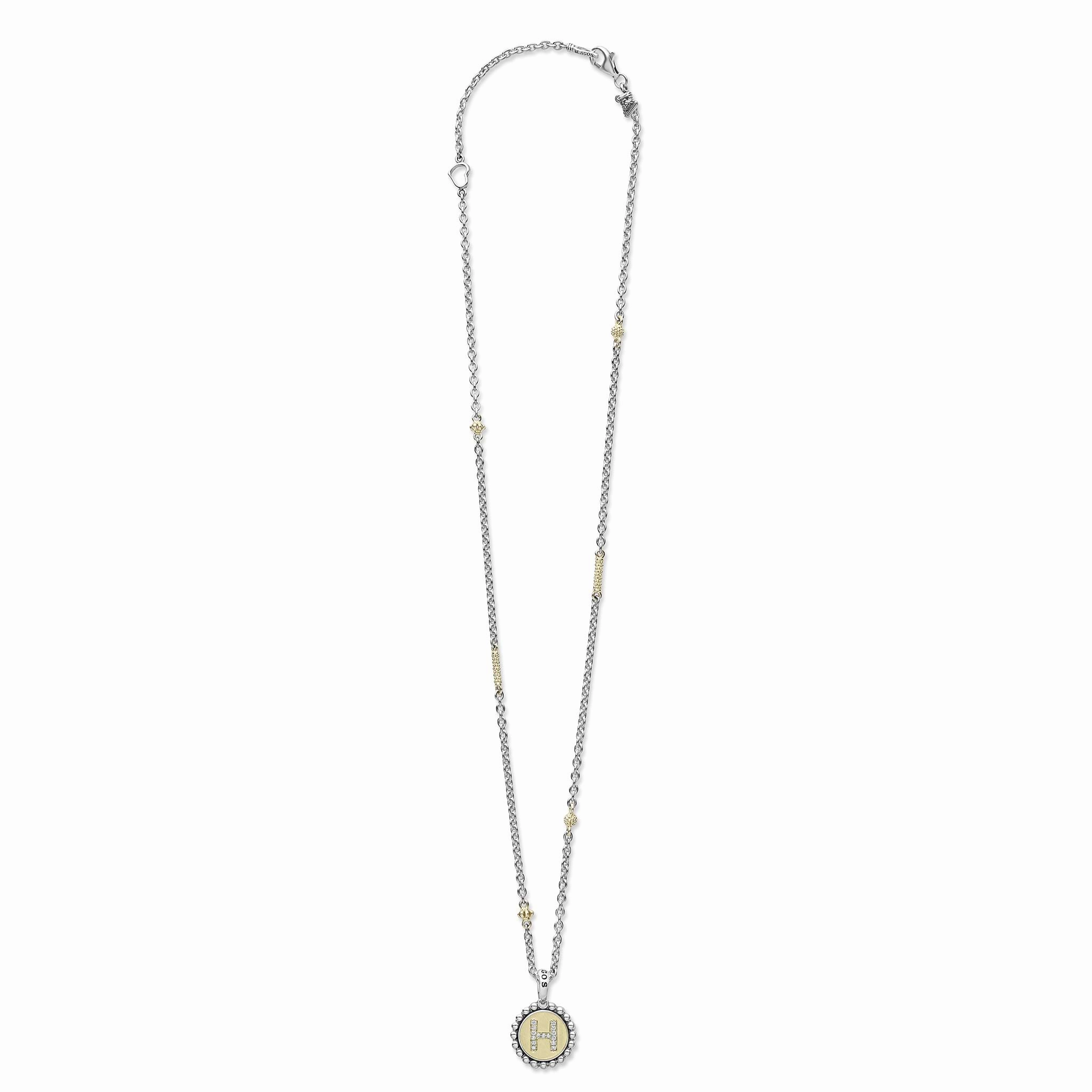 Signature Caviar H Initial Diamond Charm Necklace