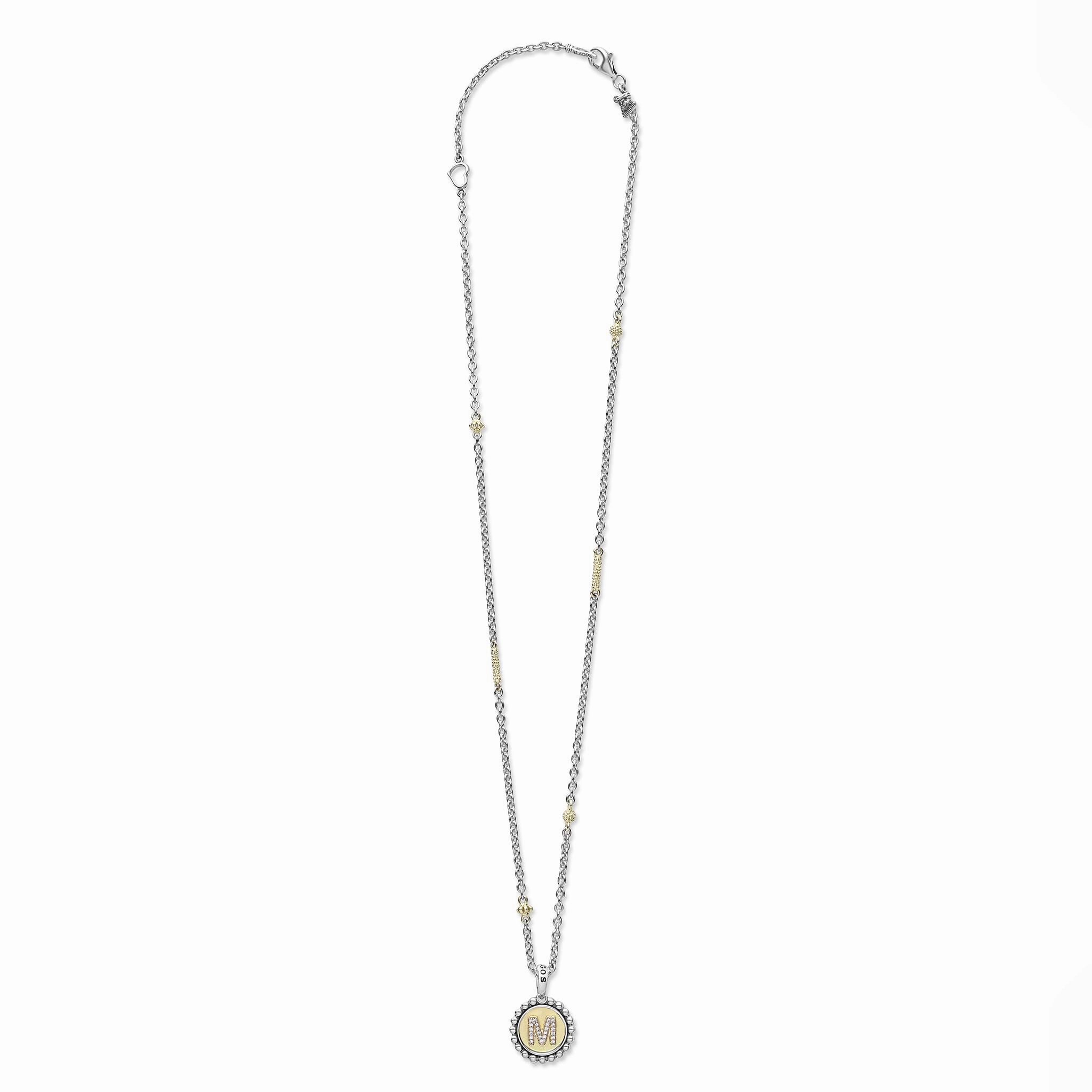 Signature Caviar M Initial Diamond Charm Necklace