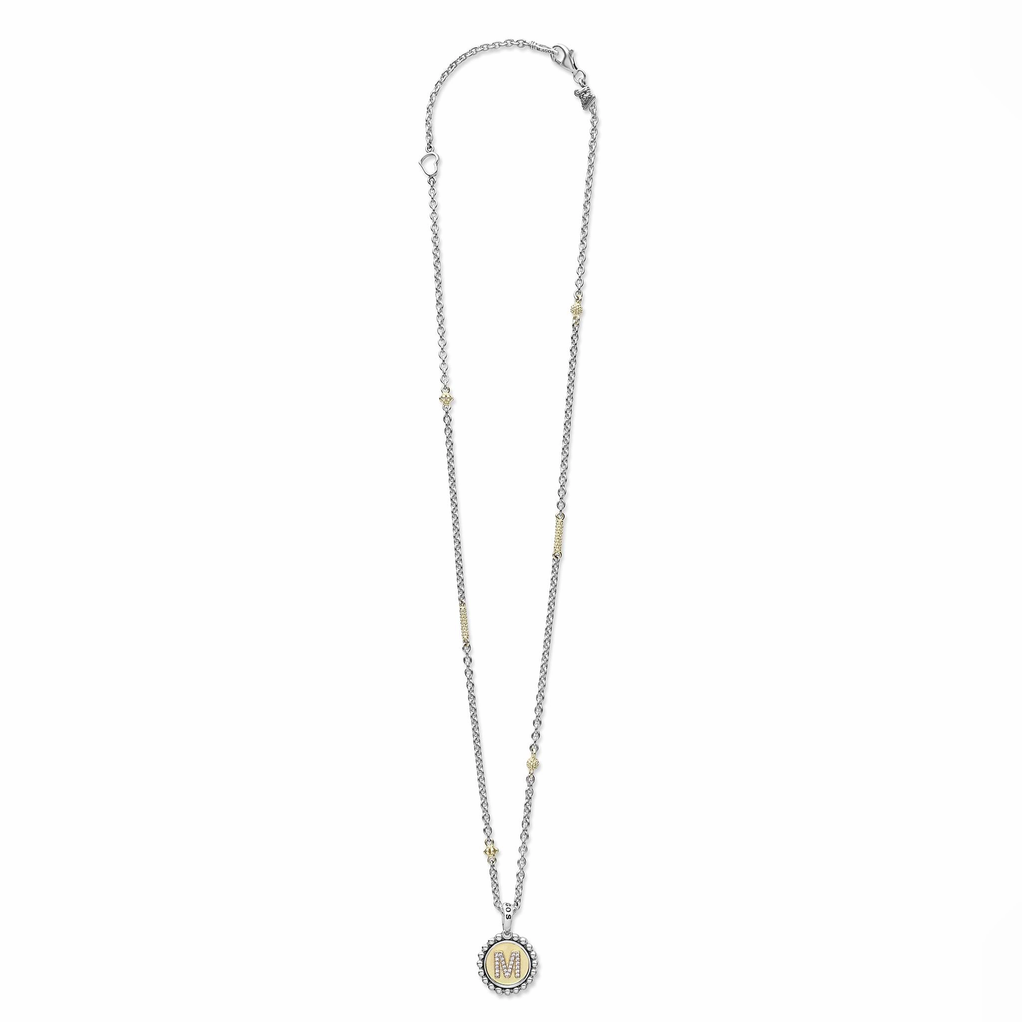 Signature Caviar M Initial Diamond Charm Necklace