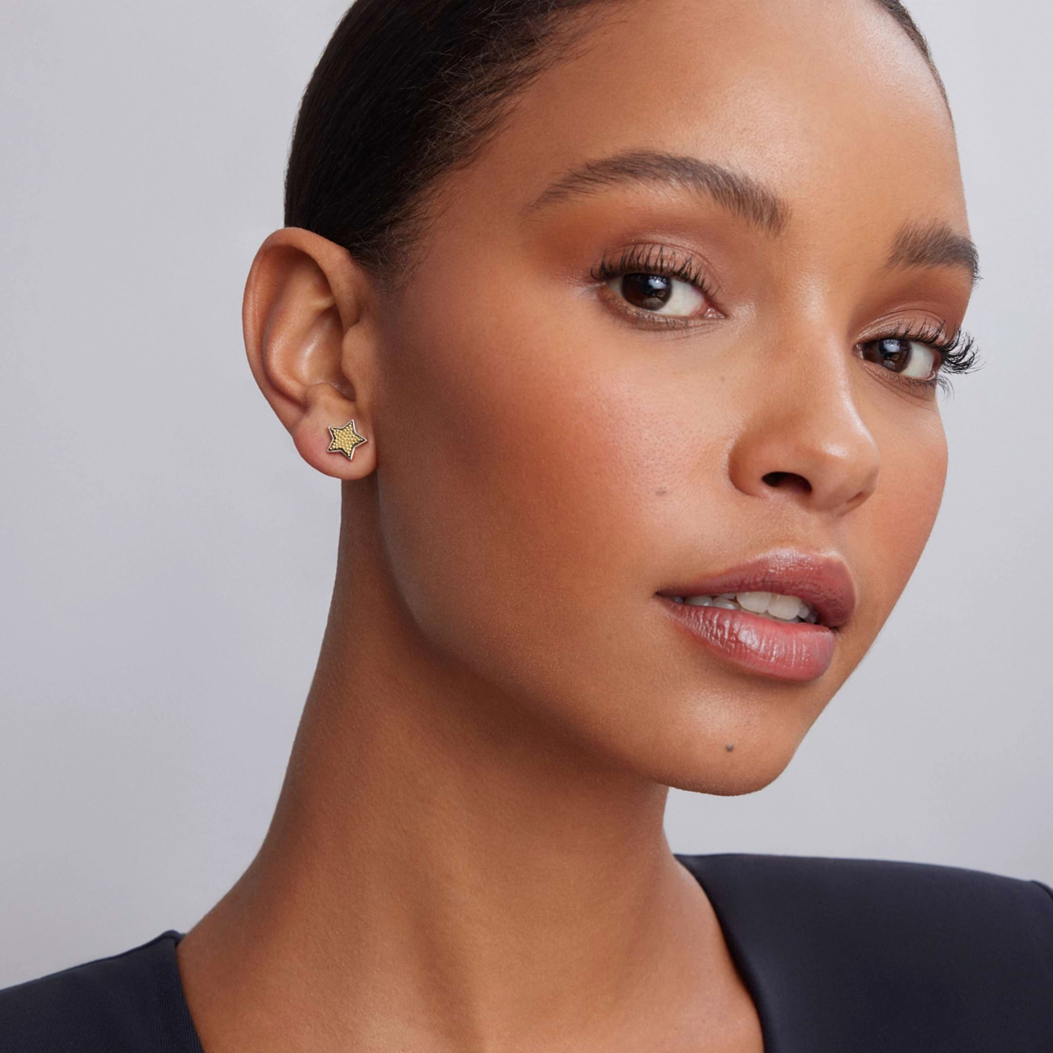 Signature Caviar Moon and Star Stud Earrings