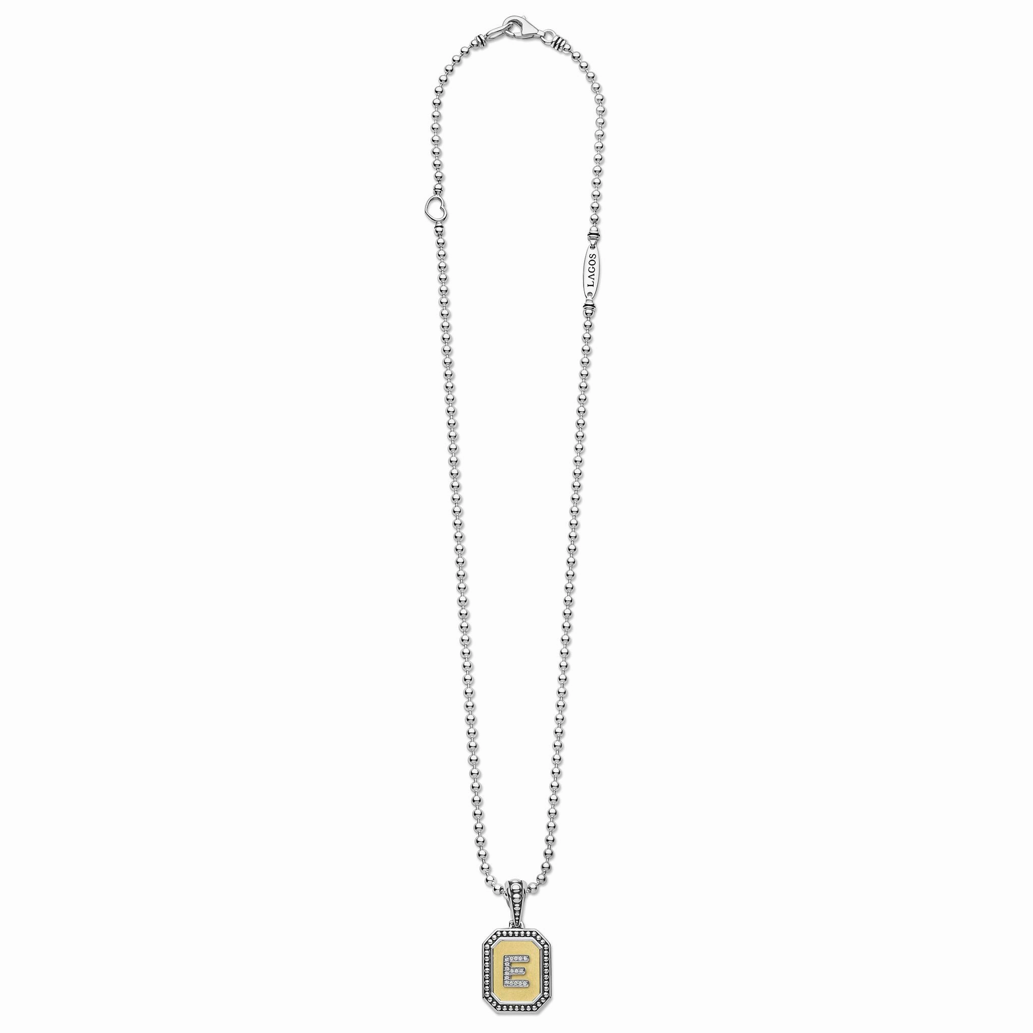 Signature Caviar Octagon Diamond E Initial Charm Necklace