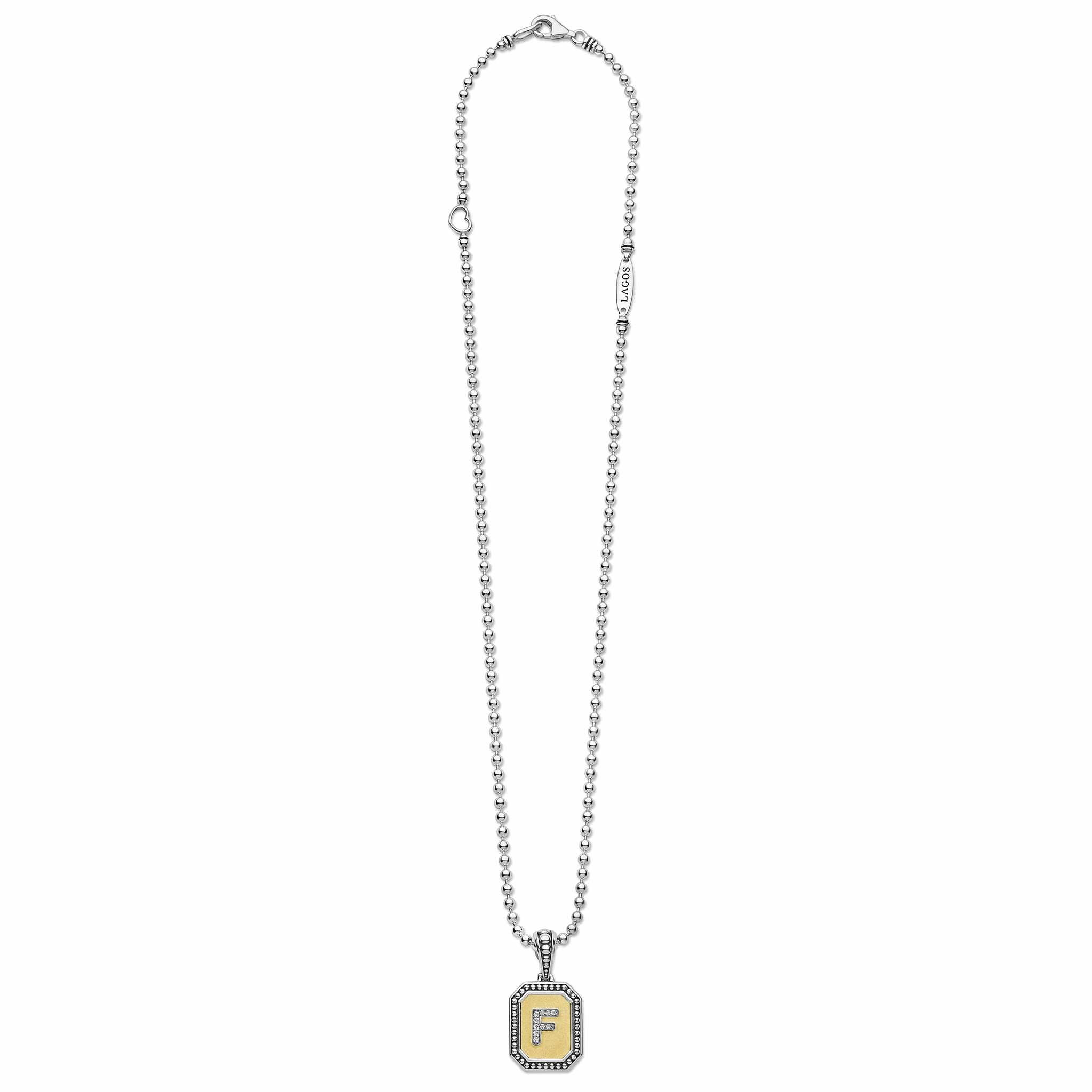 Signature Caviar Octagon Diamond F Initial Charm Necklace