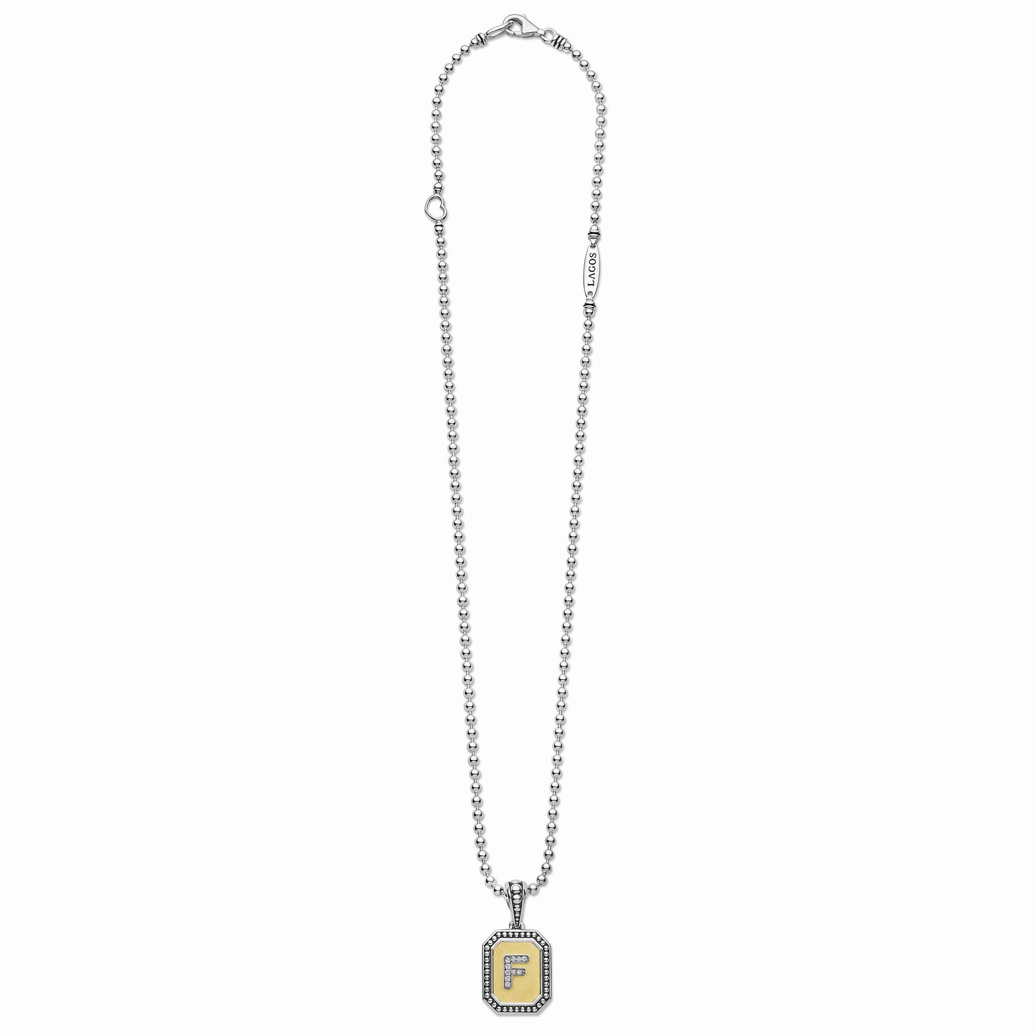 Signature Caviar Octagon Diamond F Initial Charm Necklace
