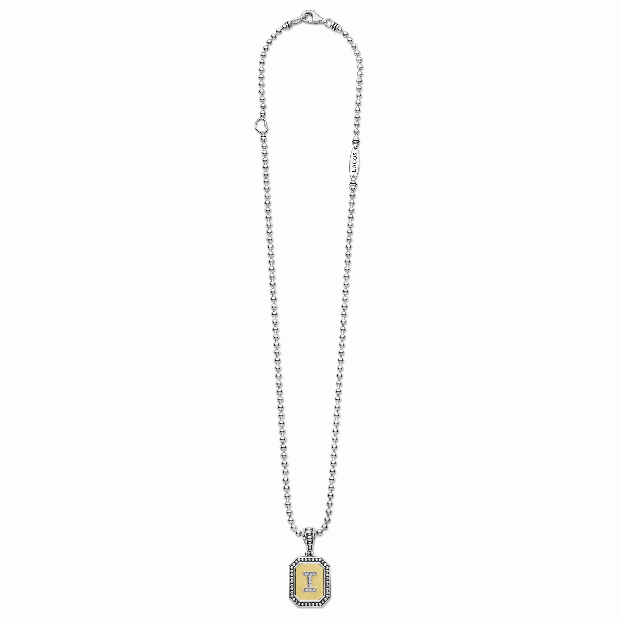 Signature Caviar Octagon Diamond I Initial Charm Necklace