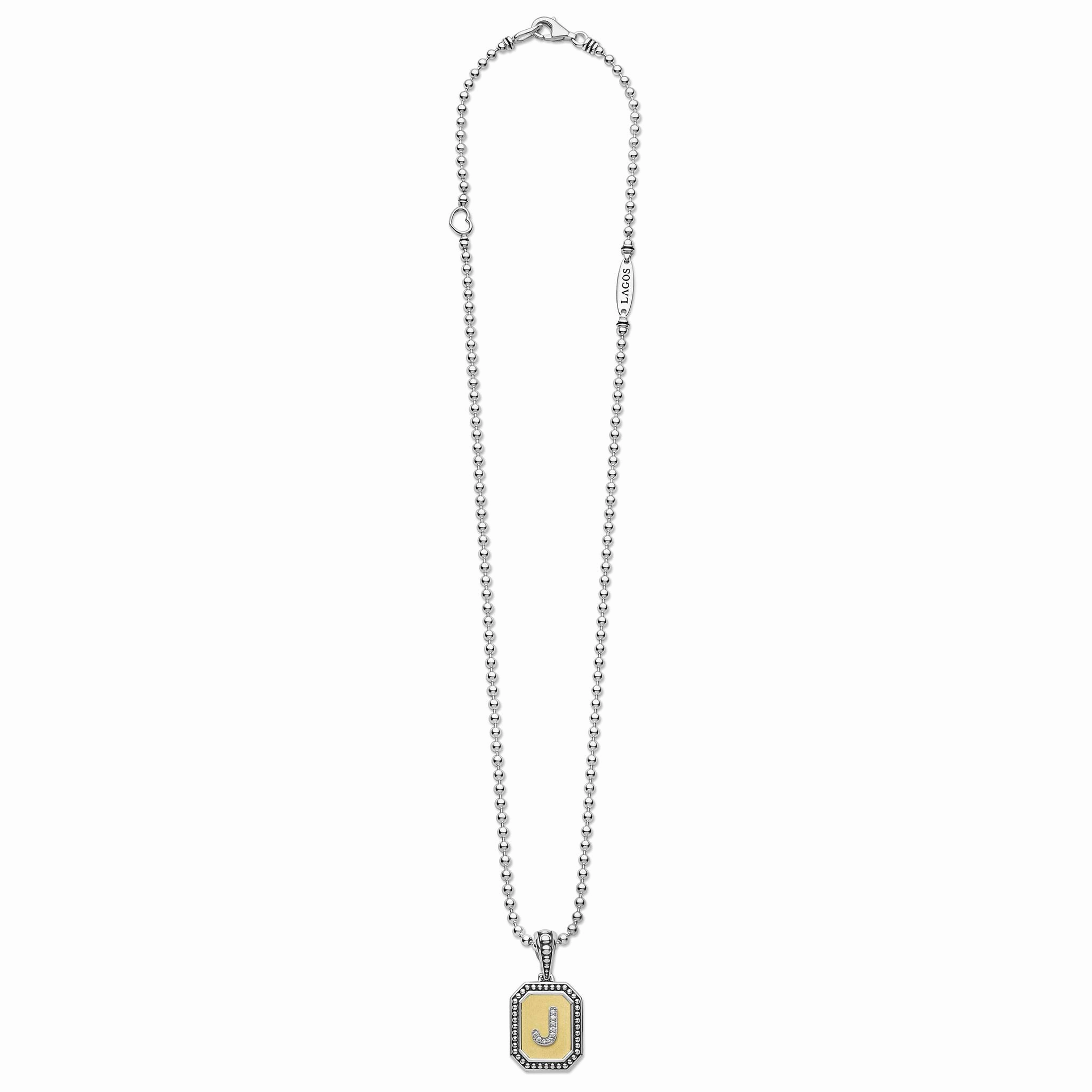 Signature Caviar Octagon Diamond J Initial Charm Necklace