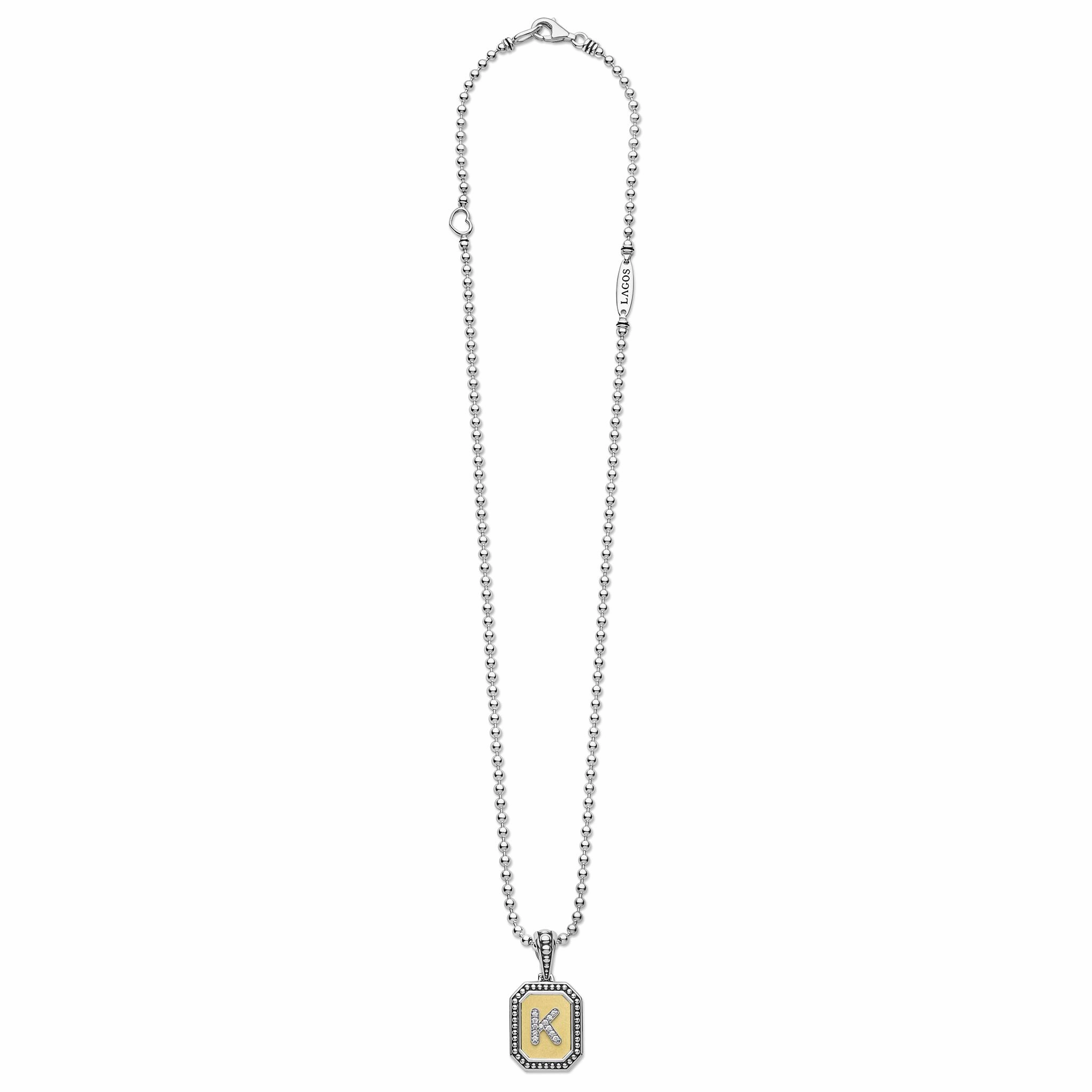 Signature Caviar Octagon Diamond K Initial Charm Necklace
