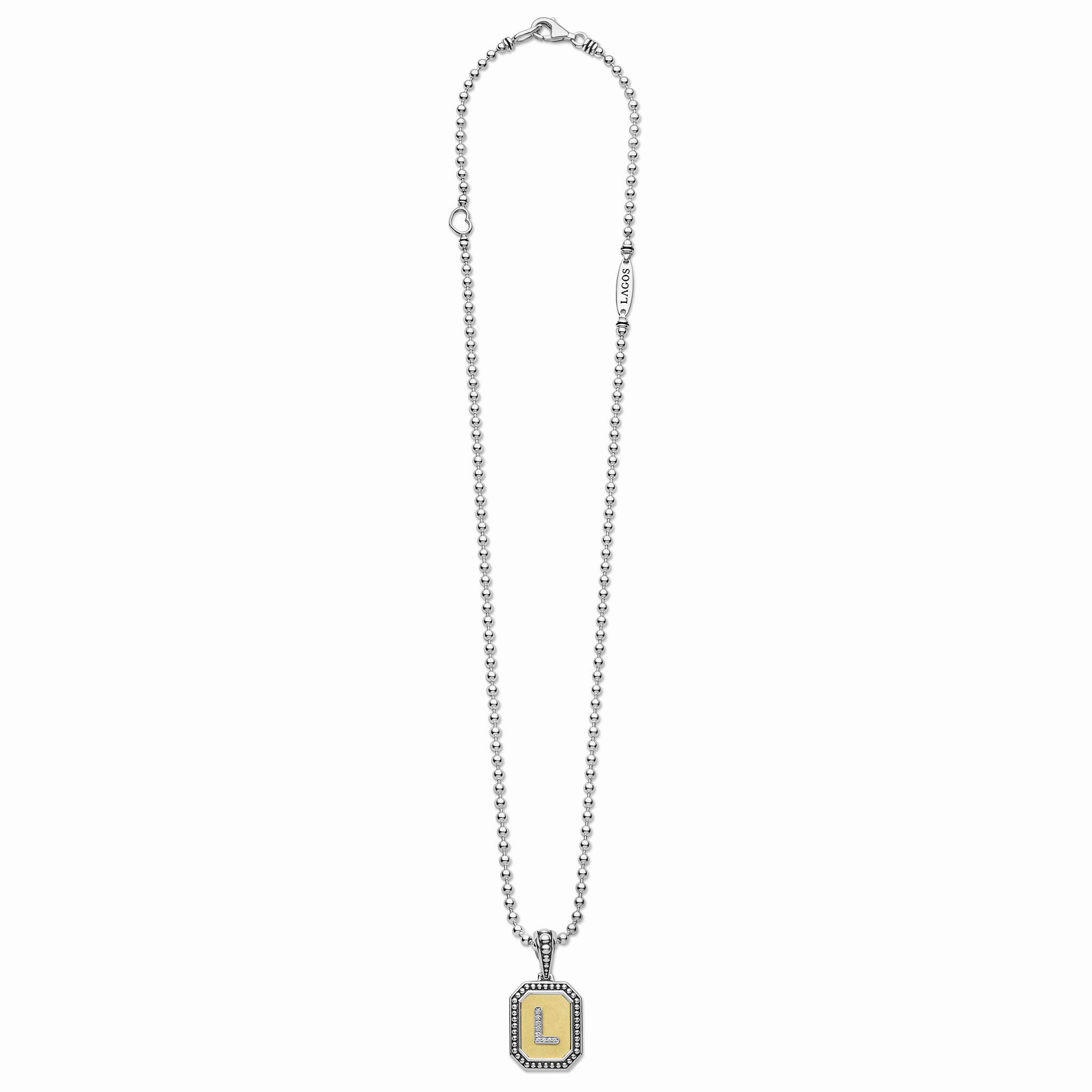 Signature Caviar Octagon Diamond L Initial Charm Necklace