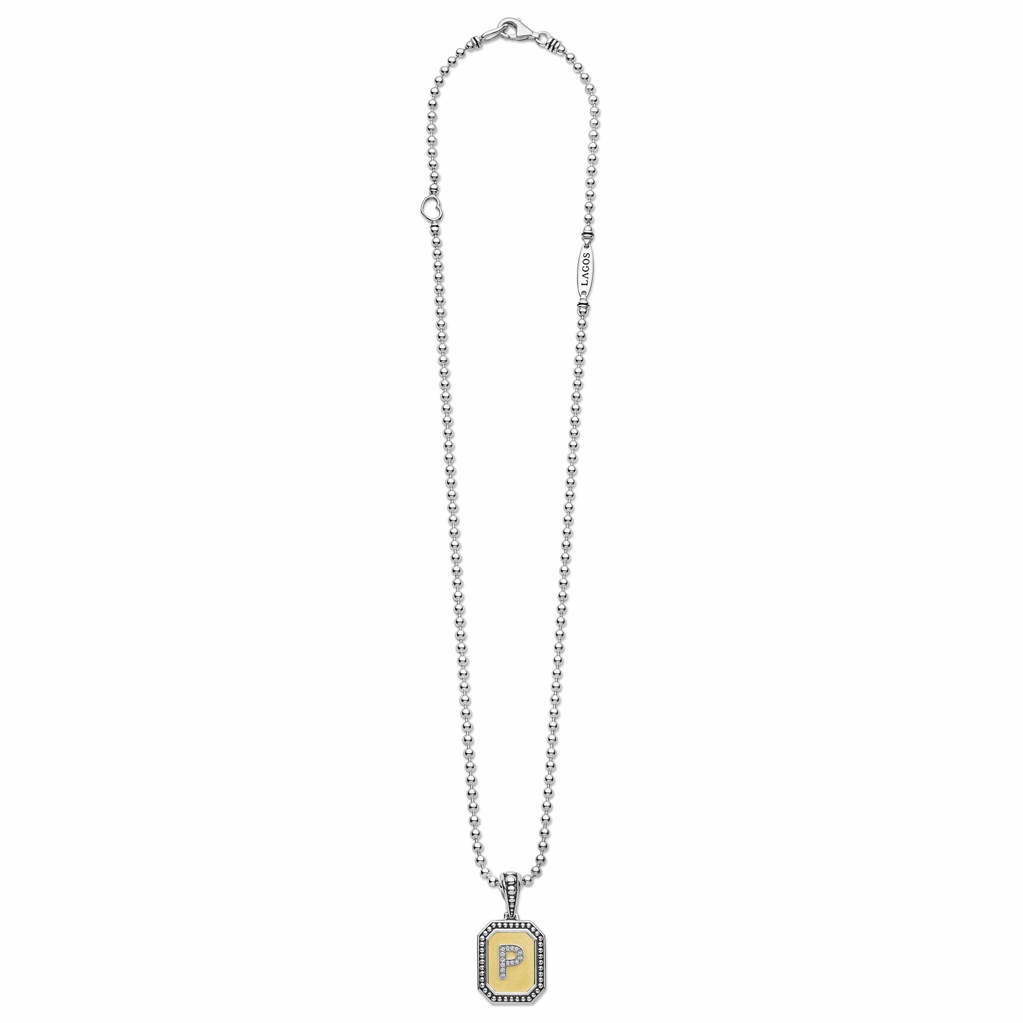 Signature Caviar Octagon Diamond P Initial Charm Necklace