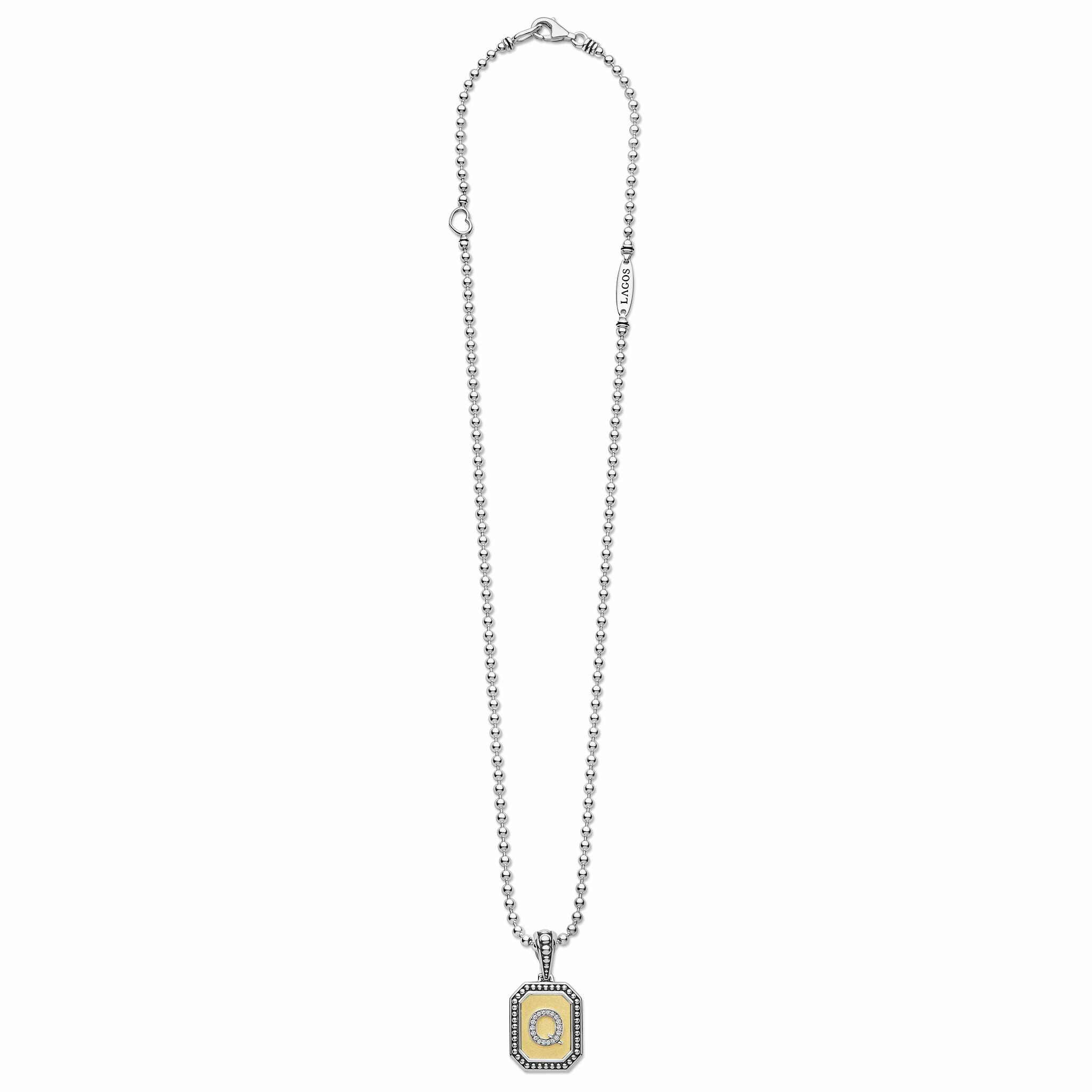 Signature Caviar Octagon Diamond Q Initial Charm Necklace