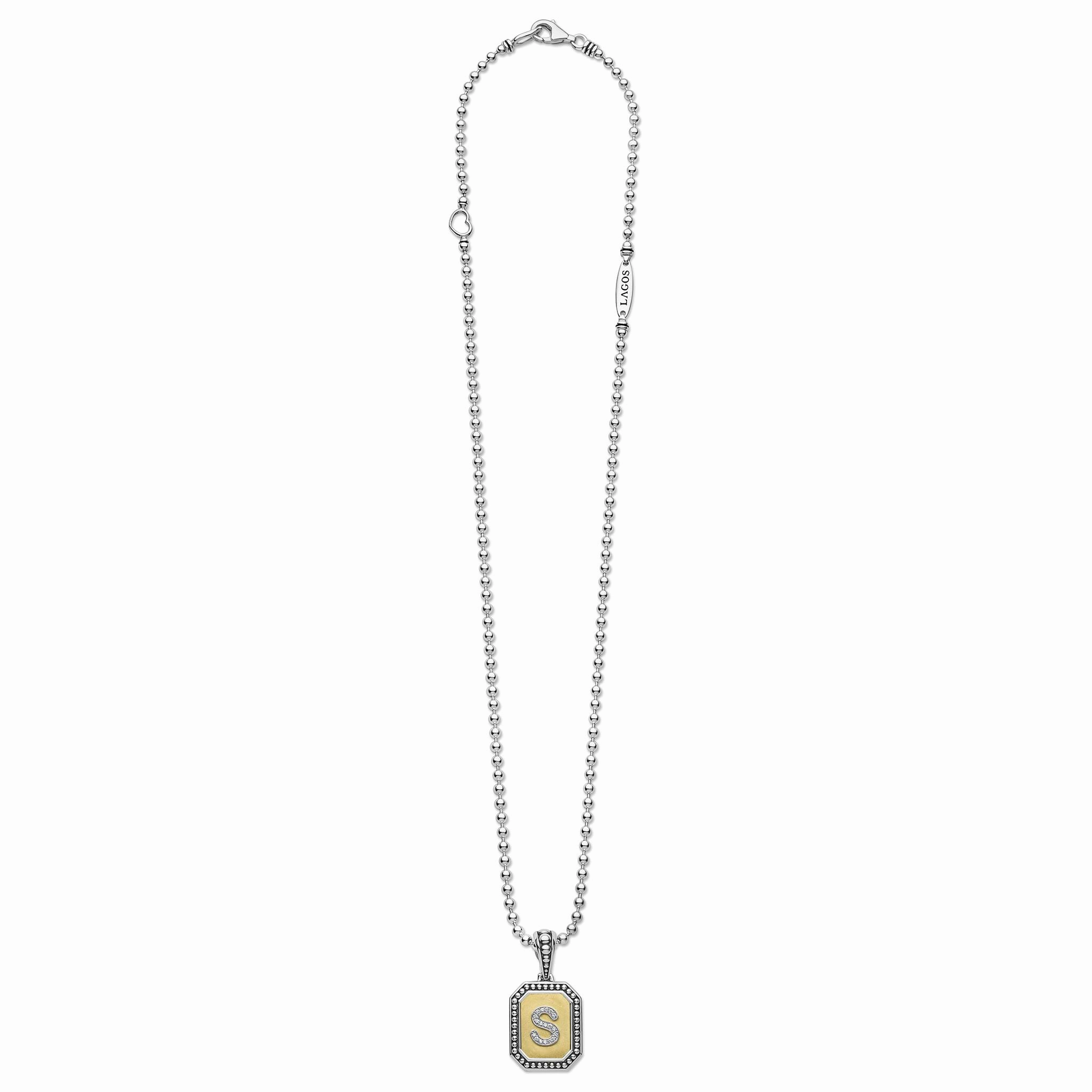 Signature Caviar Octagon Diamond S Initial Charm Necklace