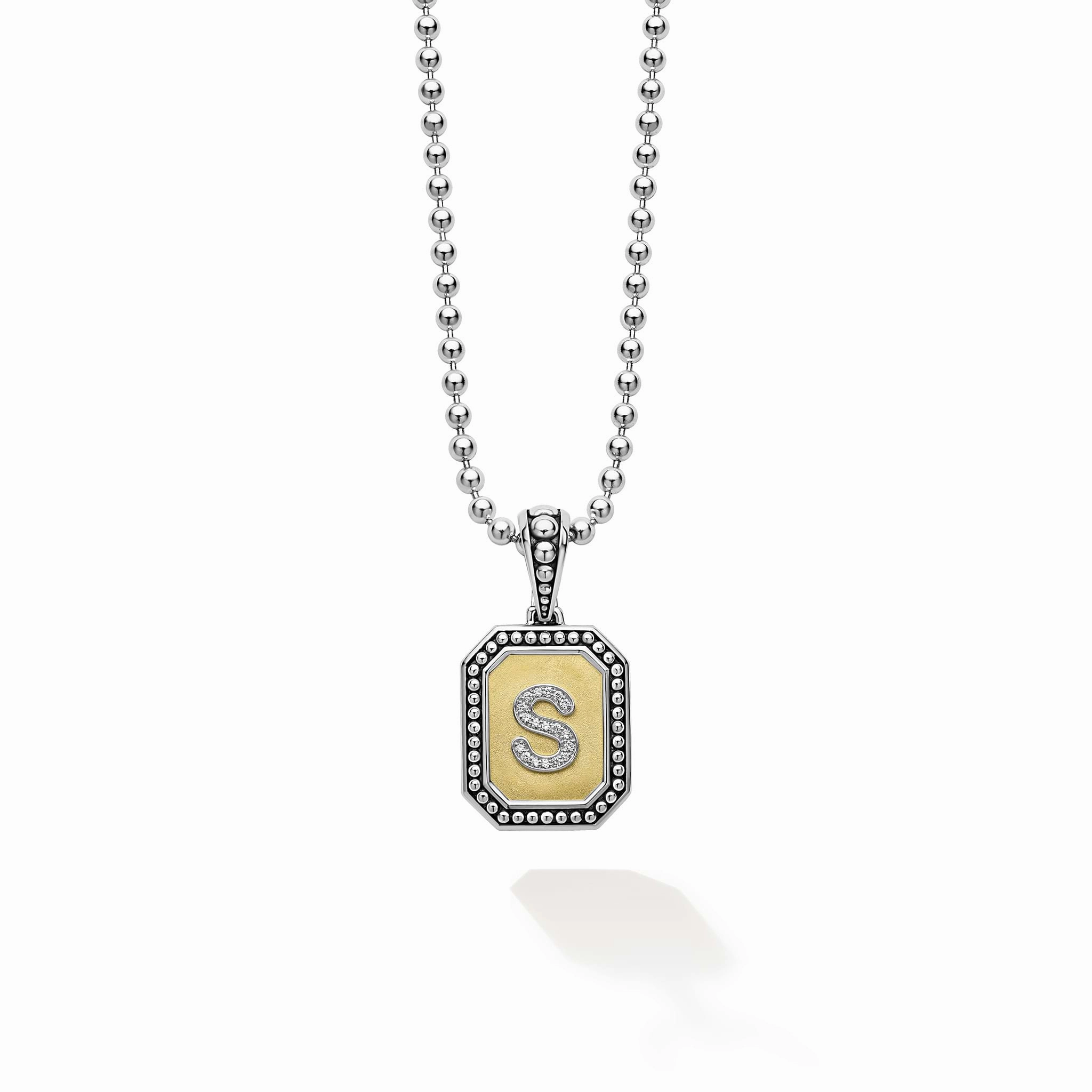 Signature Caviar Octagon Diamond S Initial Charm Necklace