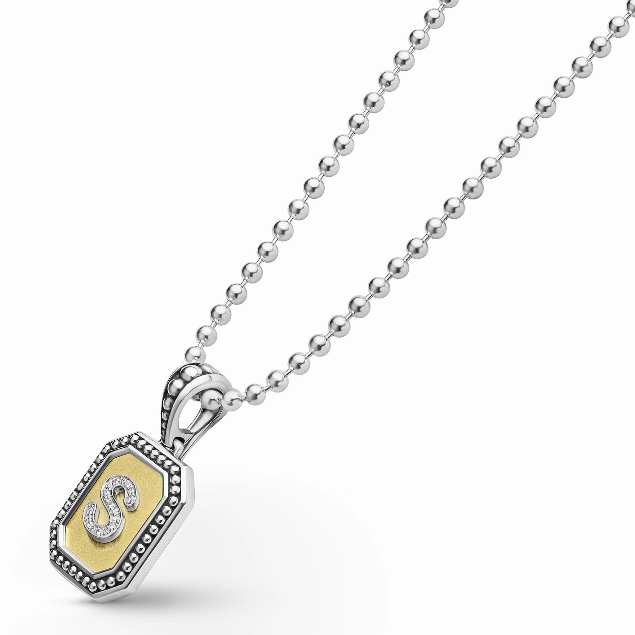 Signature Caviar Octagon Diamond S Initial Charm Necklace