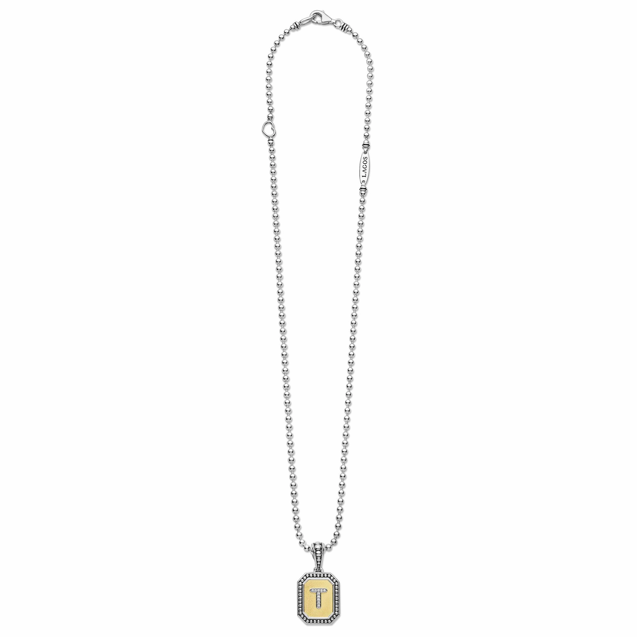 Signature Caviar Octagon Diamond T Initial Charm Necklace