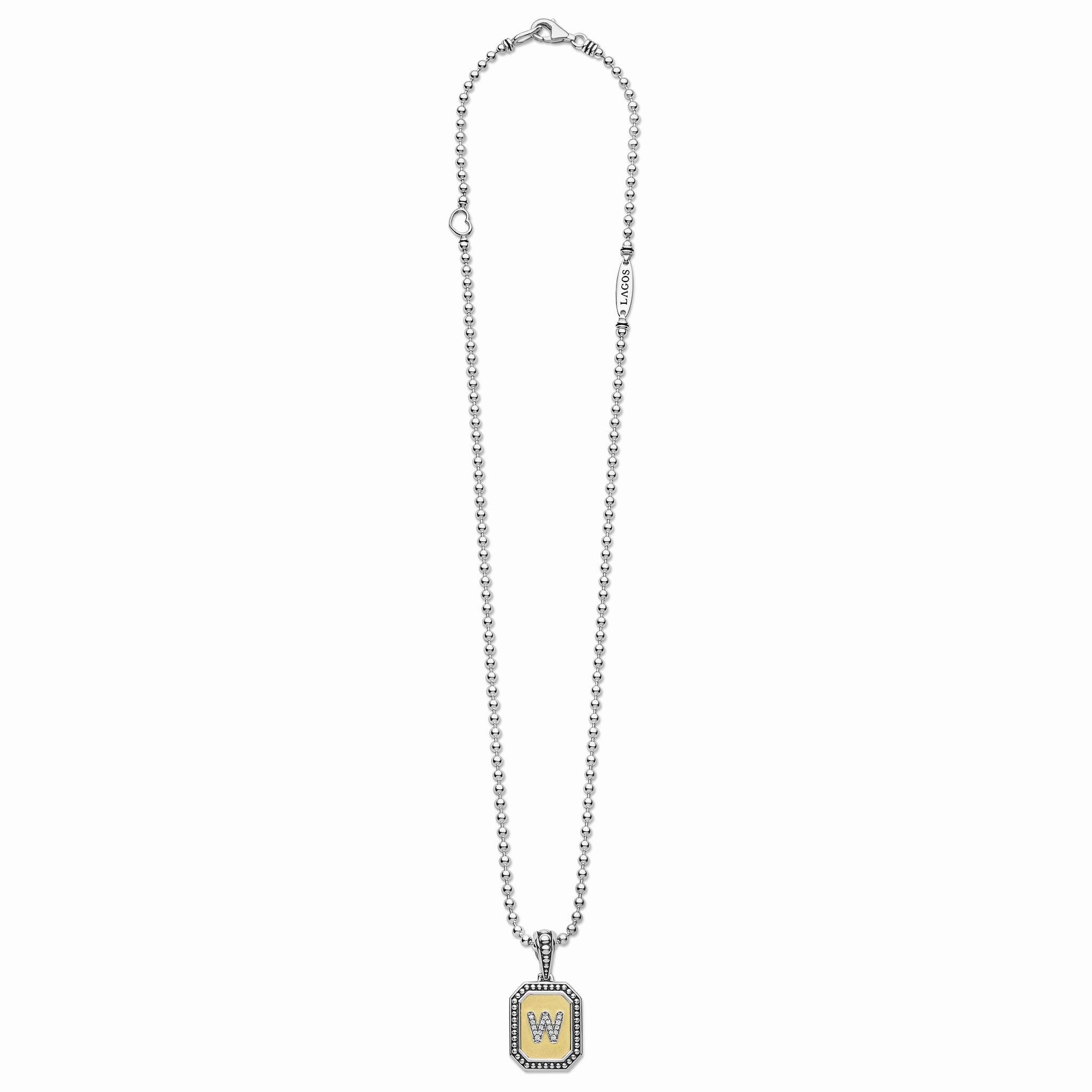 Signature Caviar Octagon Diamond W Initial Charm Necklace