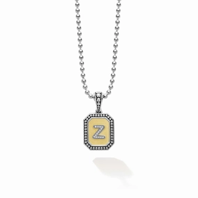 Signature Caviar Octagon Diamond Z Initial Charm Necklace