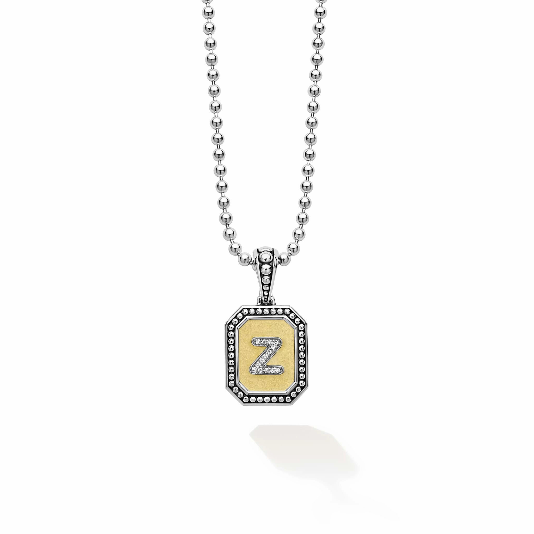 Signature Caviar Octagon Diamond Z Initial Charm Necklace