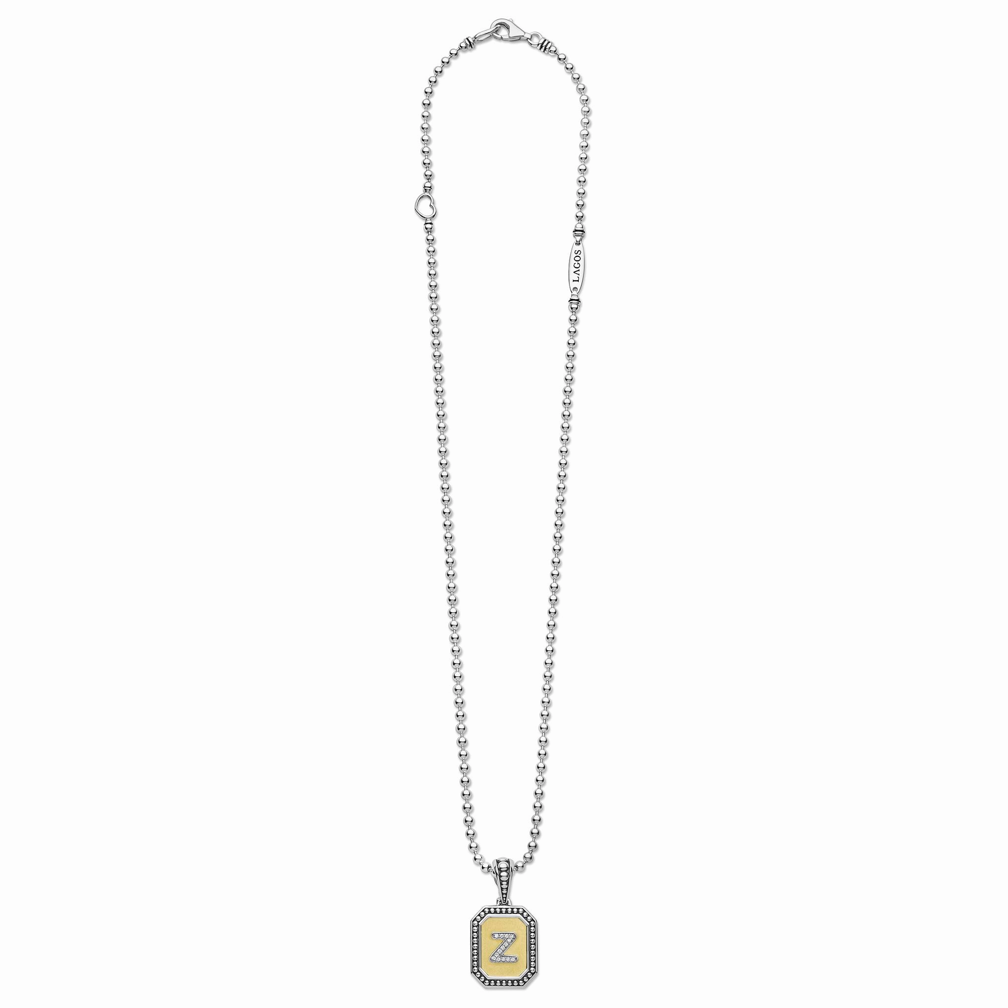 Signature Caviar Octagon Diamond Z Initial Charm Necklace