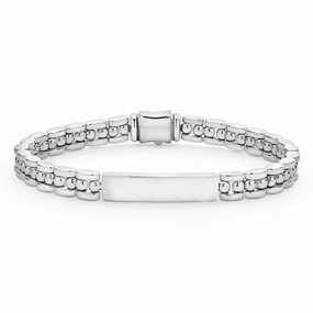 Signature Caviar Petite Silver Engravable ID Link Bracelet