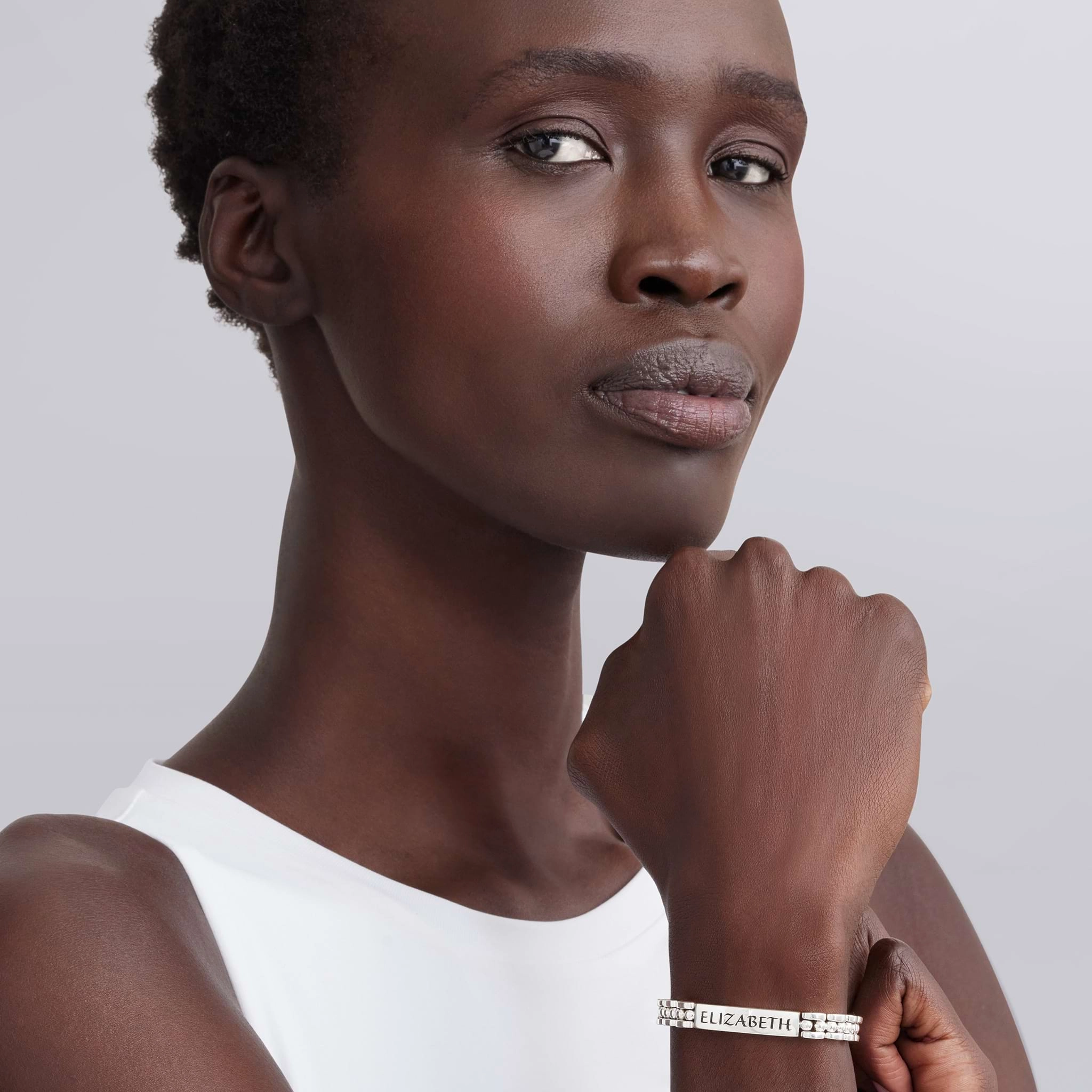 Signature Caviar Petite Silver Engravable ID Link Bracelet