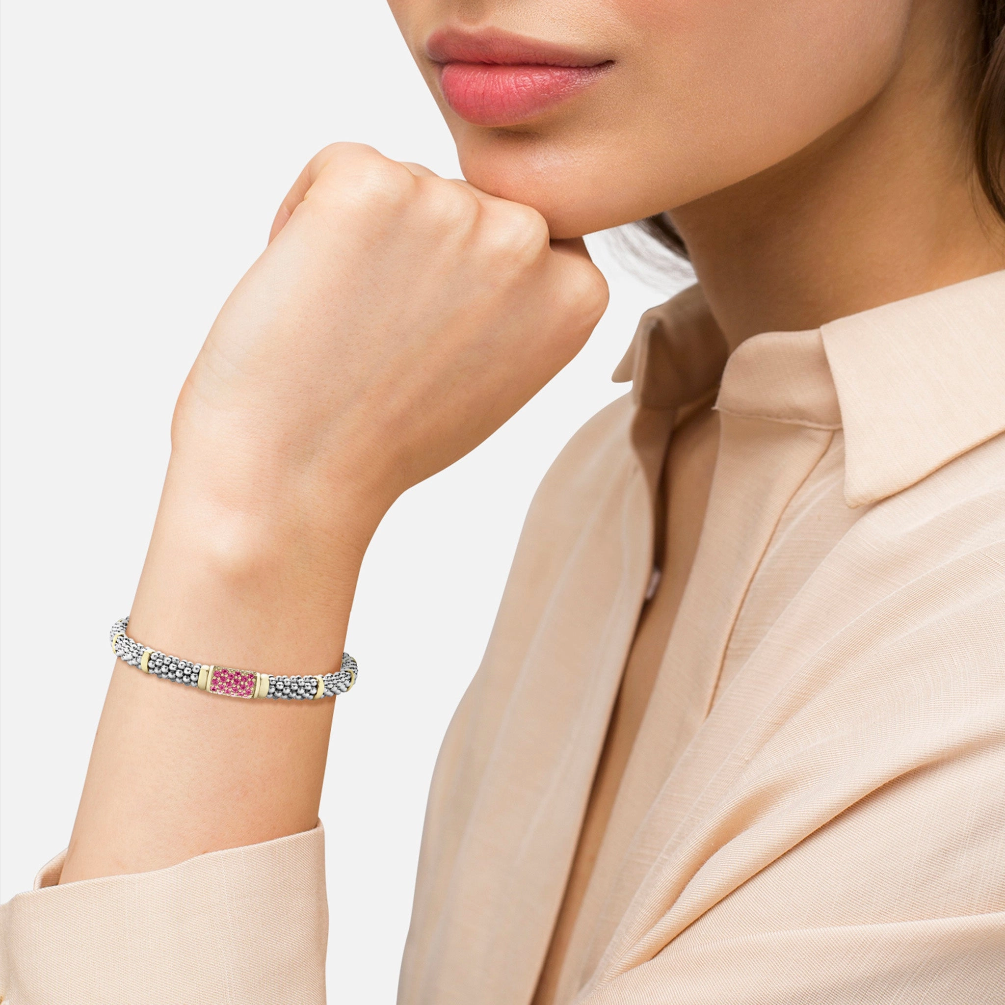 Signature Caviar Pink Sapphire Caviar Bracelet | 6mm