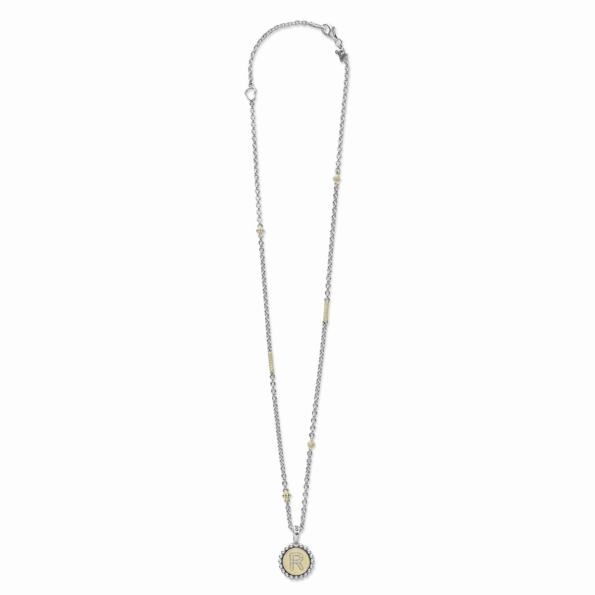 Signature Caviar R Initial Diamond Charm Necklace