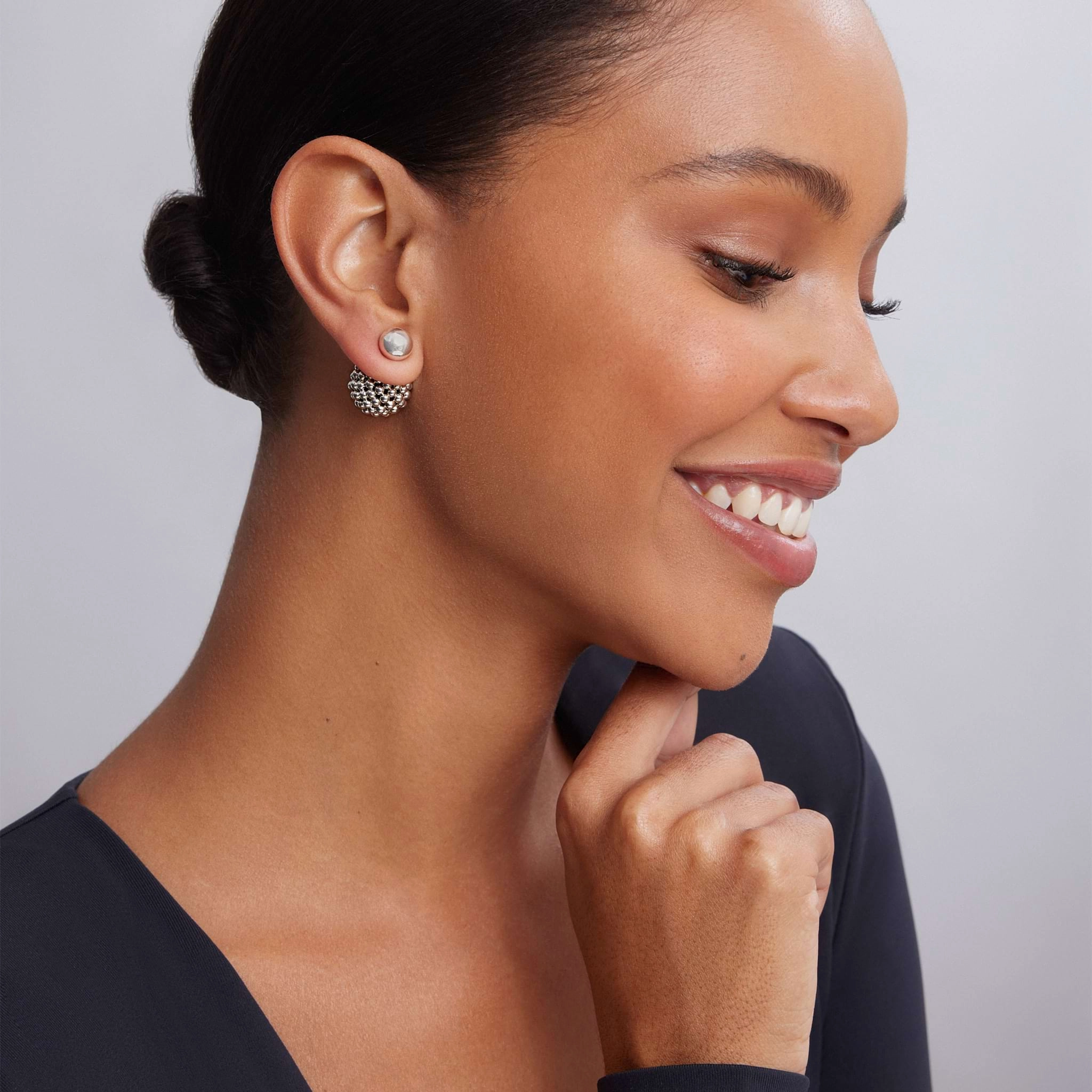 Signature Caviar Silver Beaded Front-Back Earrings