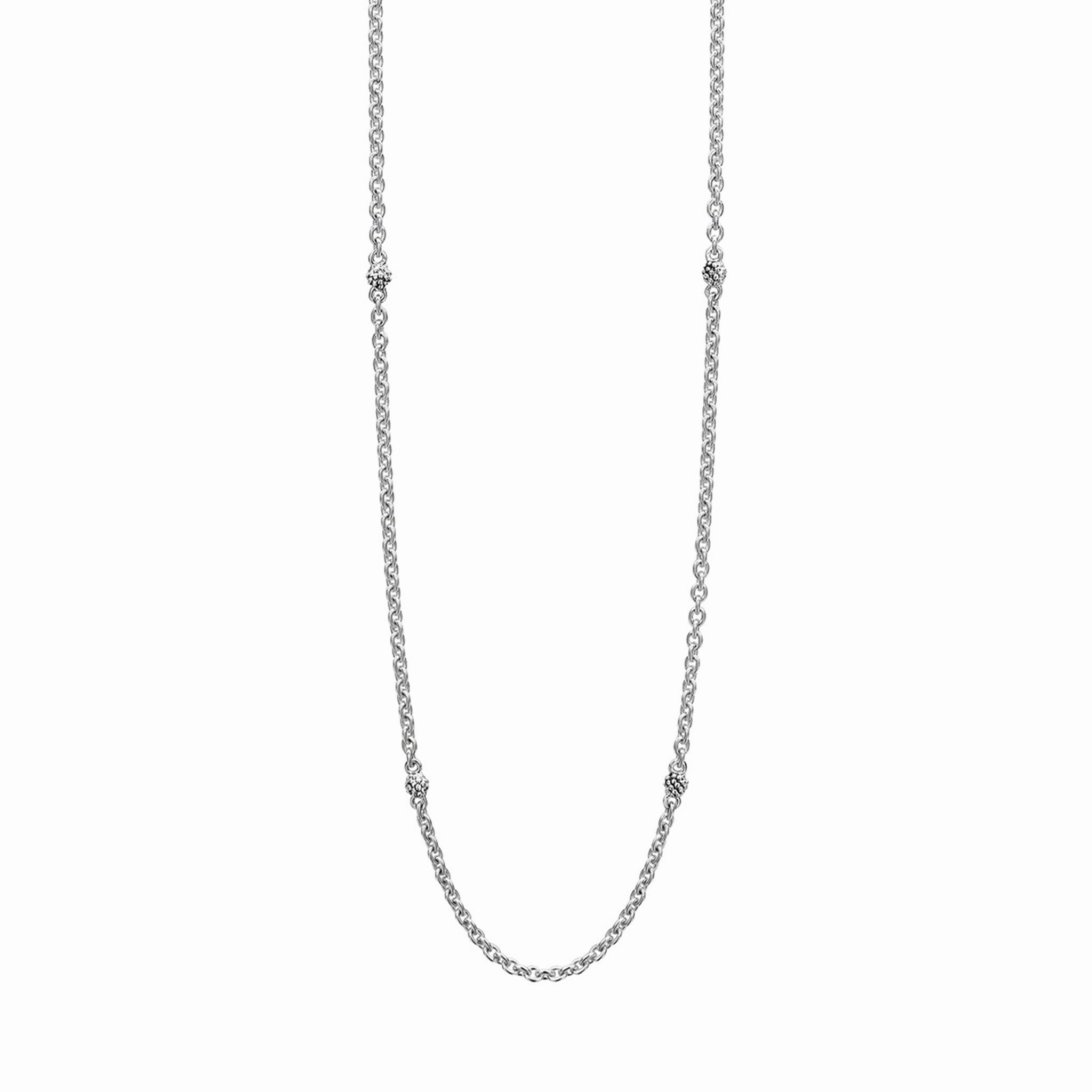 Signature Caviar Silver Beaded Station Necklace