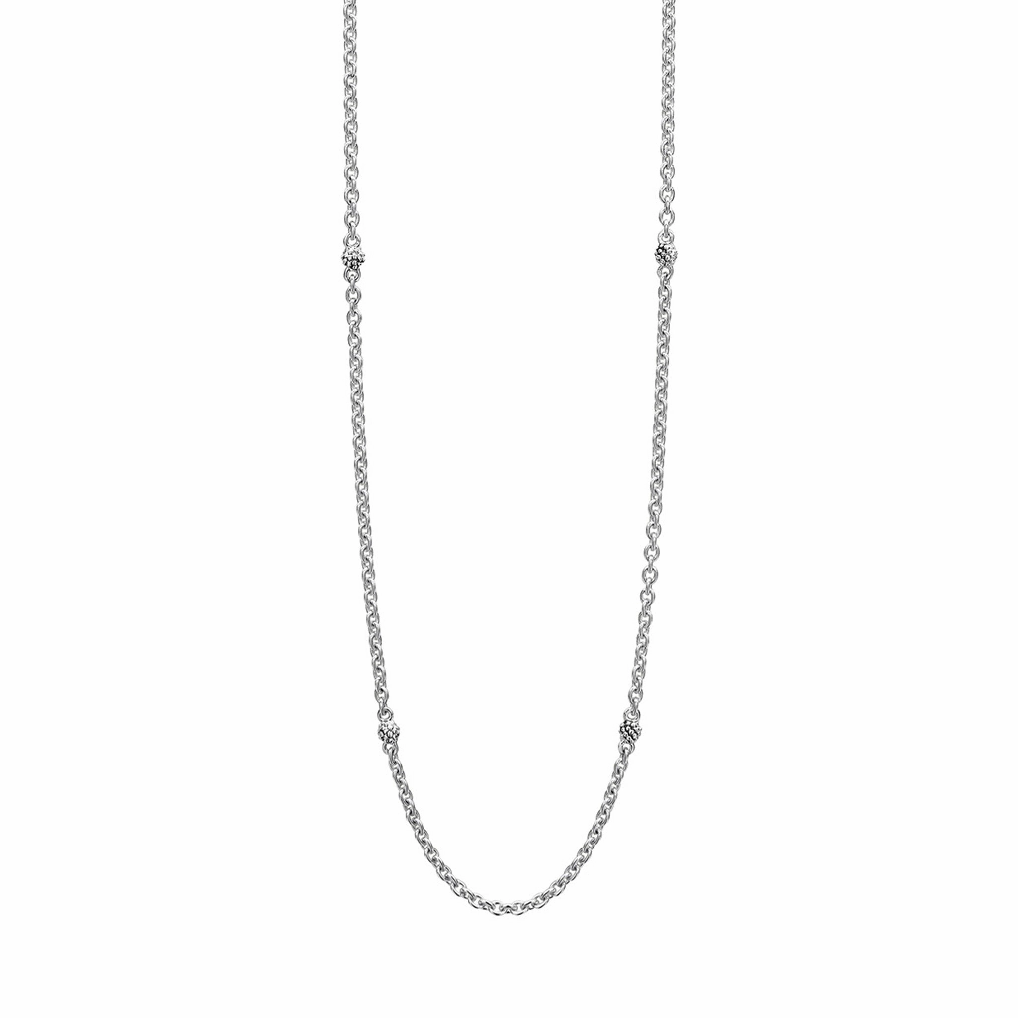 Signature Caviar Silver Beaded Station Necklace