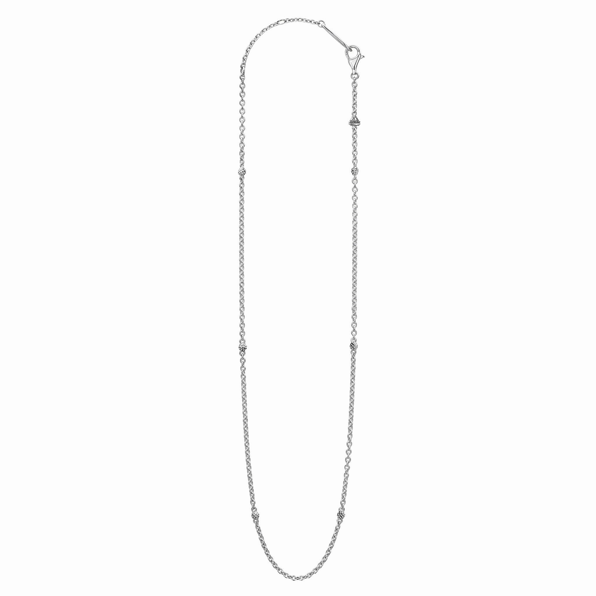Signature Caviar Silver Beaded Station Necklace