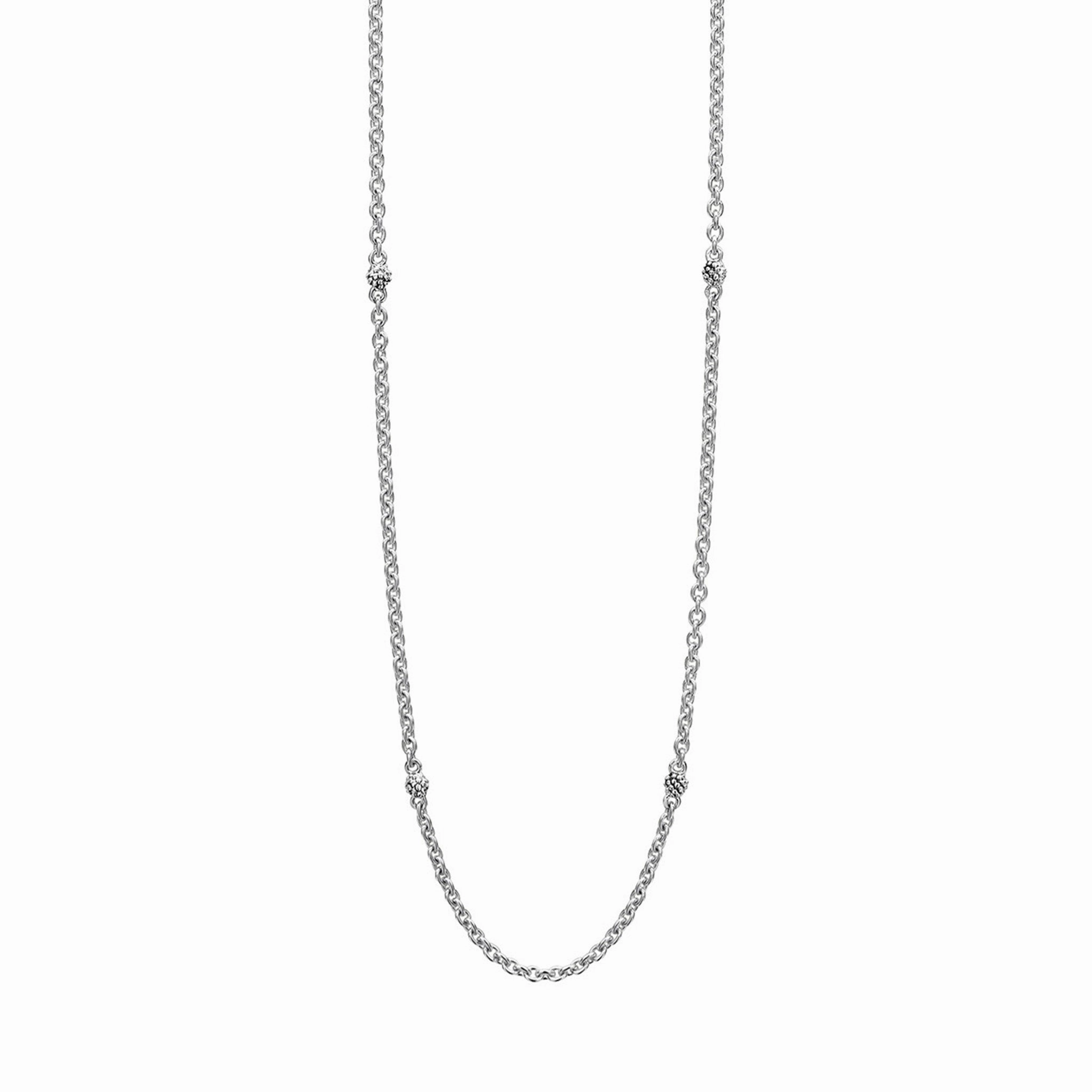 Signature Caviar Silver Beaded Station Necklace