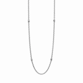 Signature Caviar Silver Beaded Station Necklace