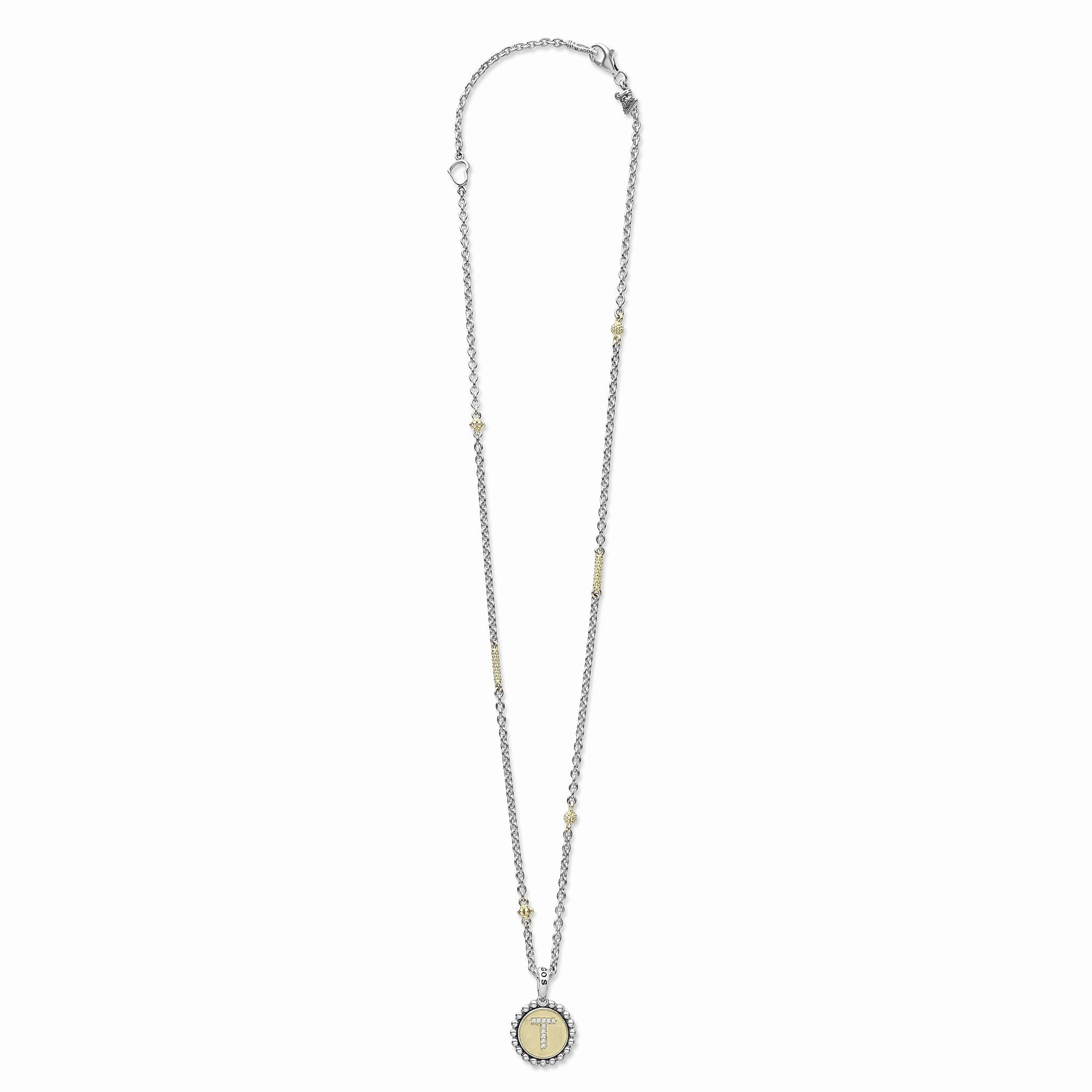 Signature Caviar T Initial Diamond Charm Necklace