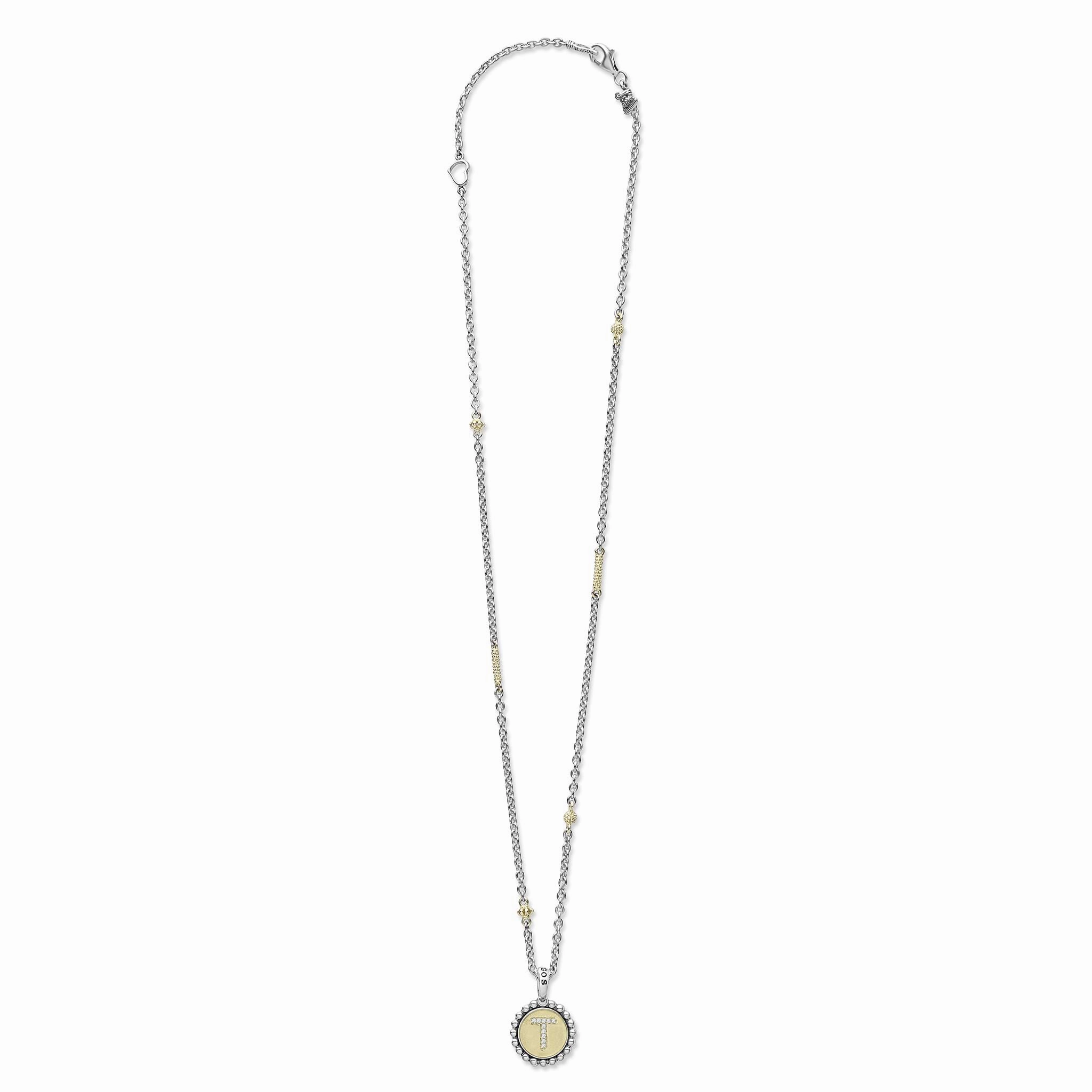Signature Caviar T Initial Diamond Charm Necklace