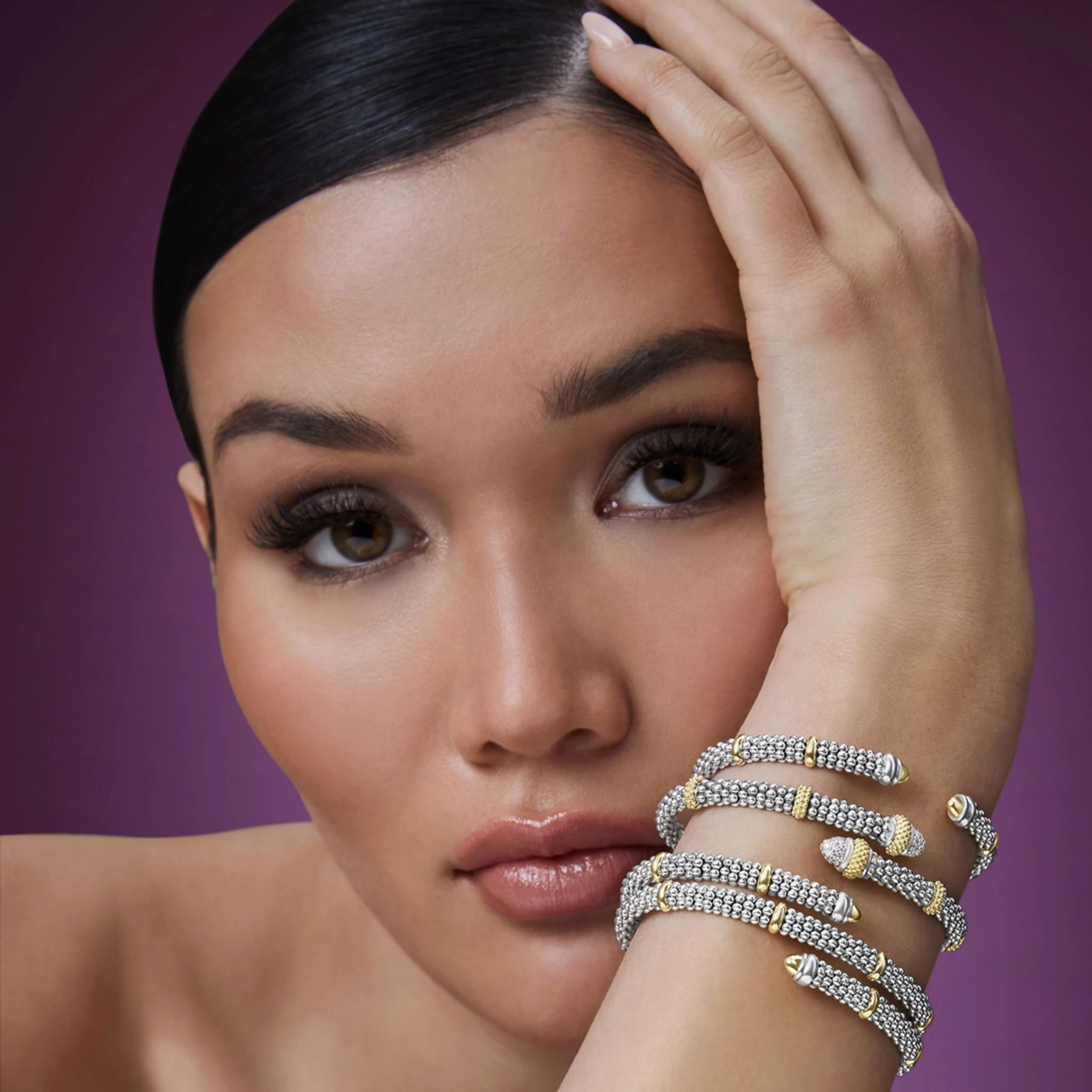 Signature Caviar Two-Tone Caviar Versa Torque Bracelet