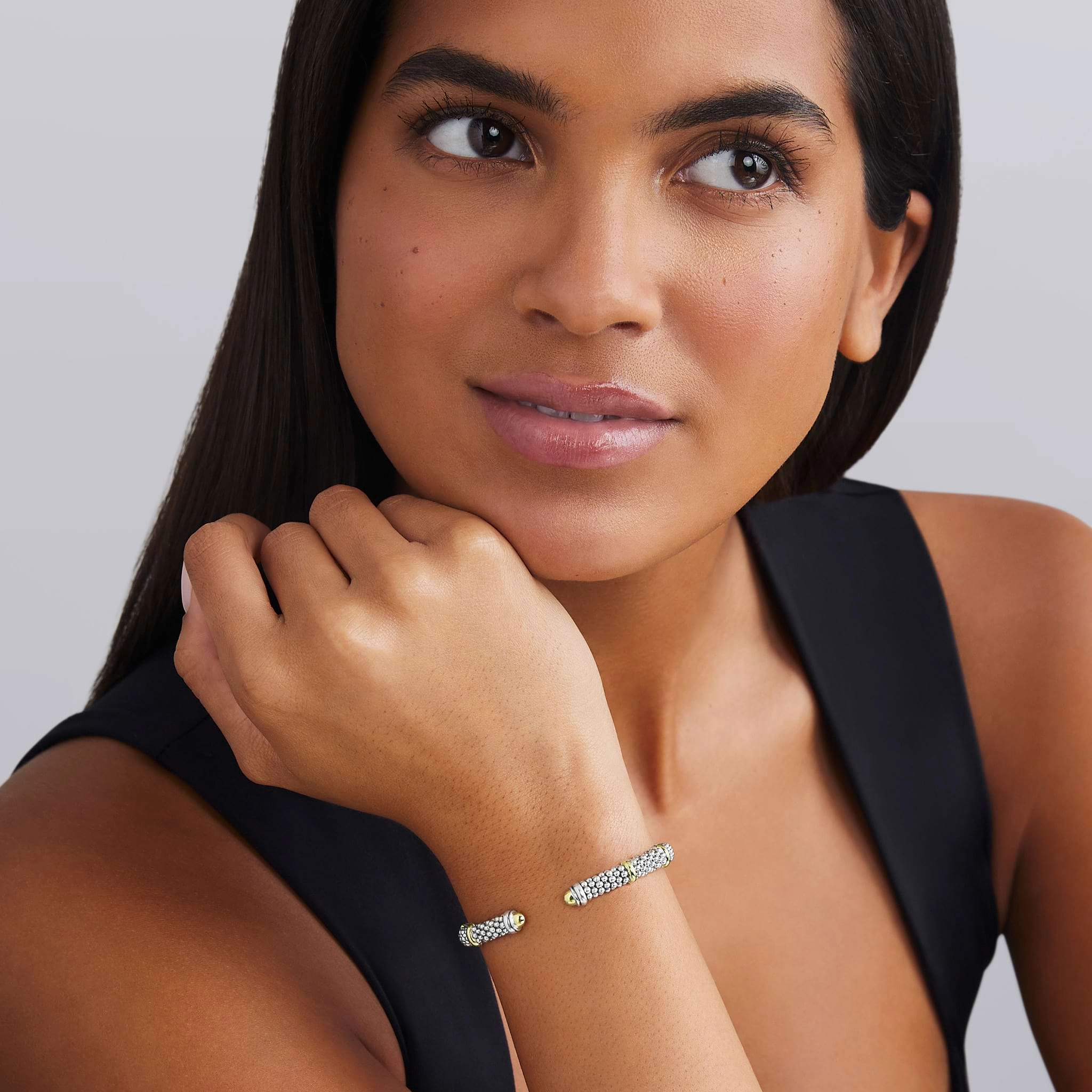 Signature Caviar Two-Tone Caviar Versa Torque Bracelet