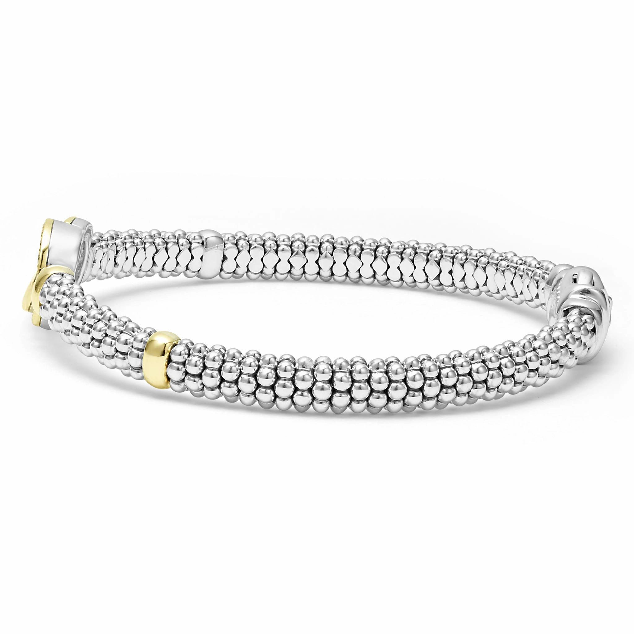 Signature Caviar Two-Tone Interlocking Diamond Caviar Bracelet | 6mm