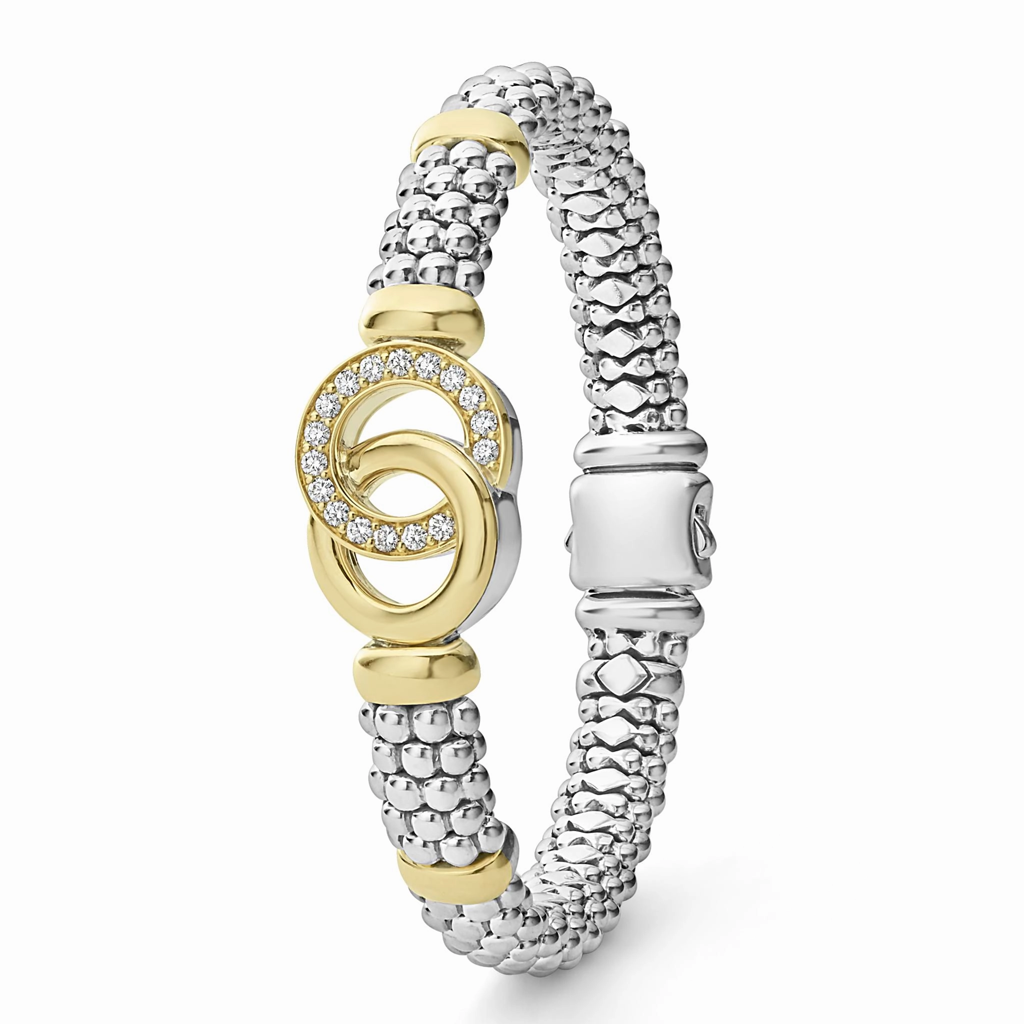 Signature Caviar Two-Tone Interlocking Diamond Caviar Bracelet | 9mm