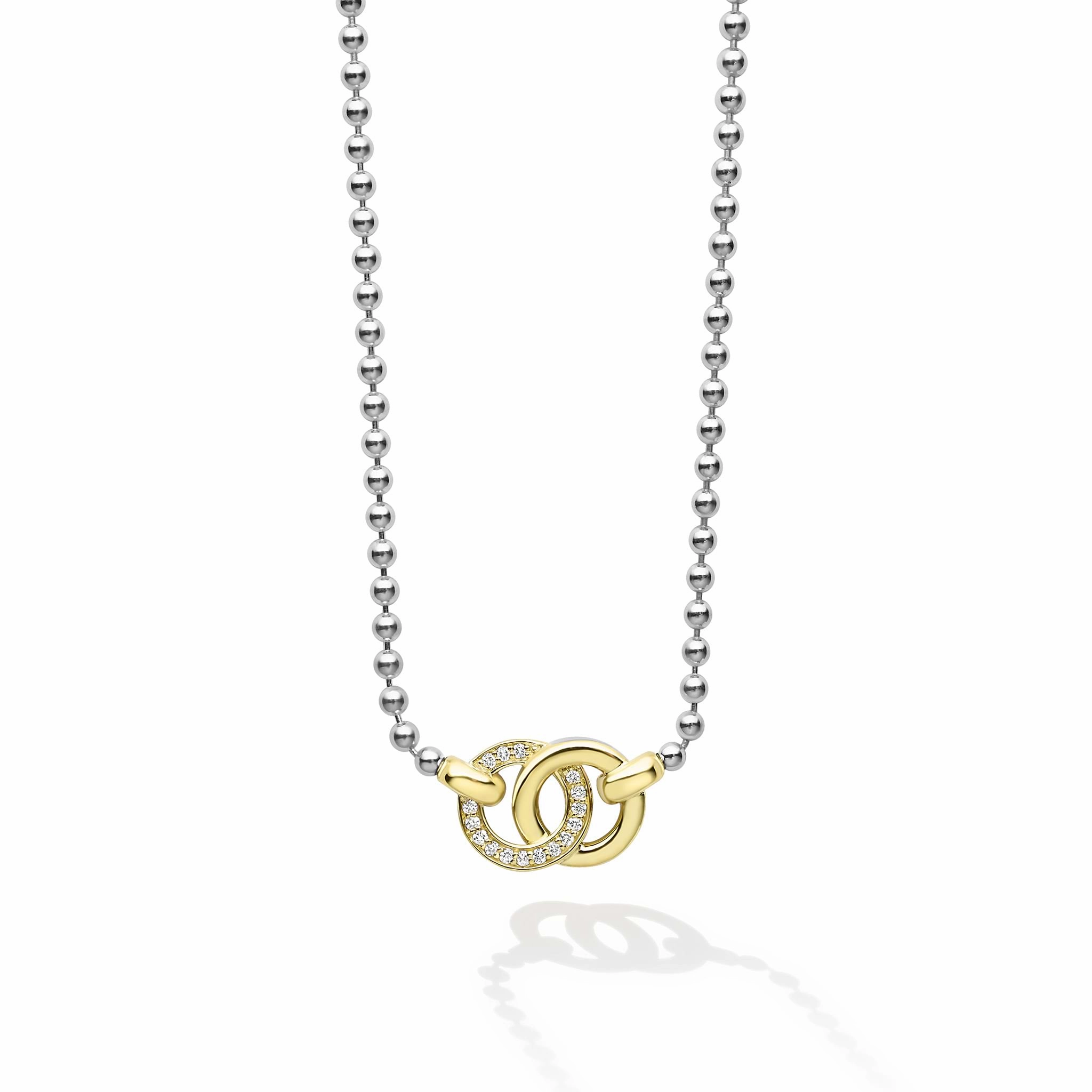 Signature Caviar Two-Tone Interlocking Diamond Necklace