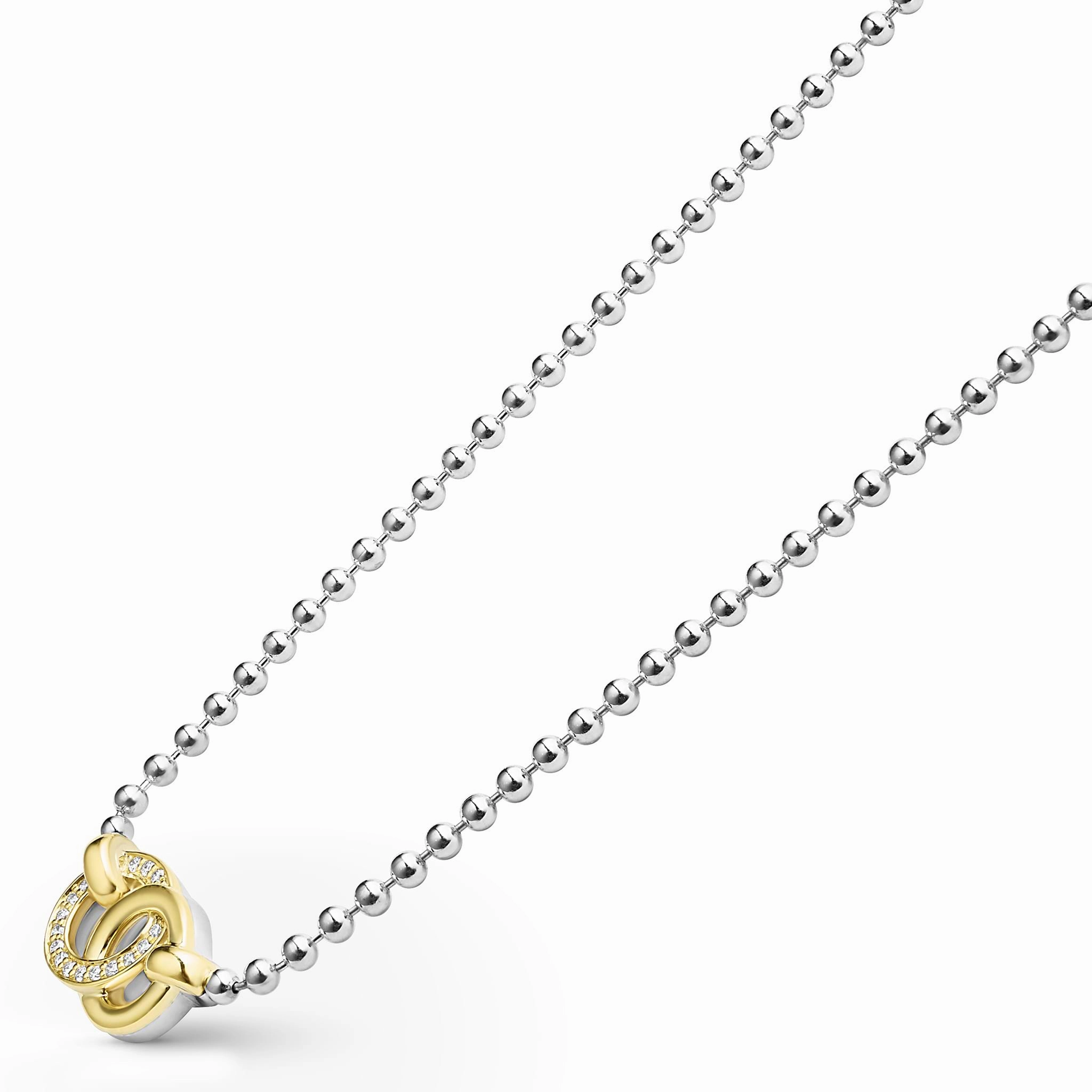 Signature Caviar Two-Tone Interlocking Diamond Necklace