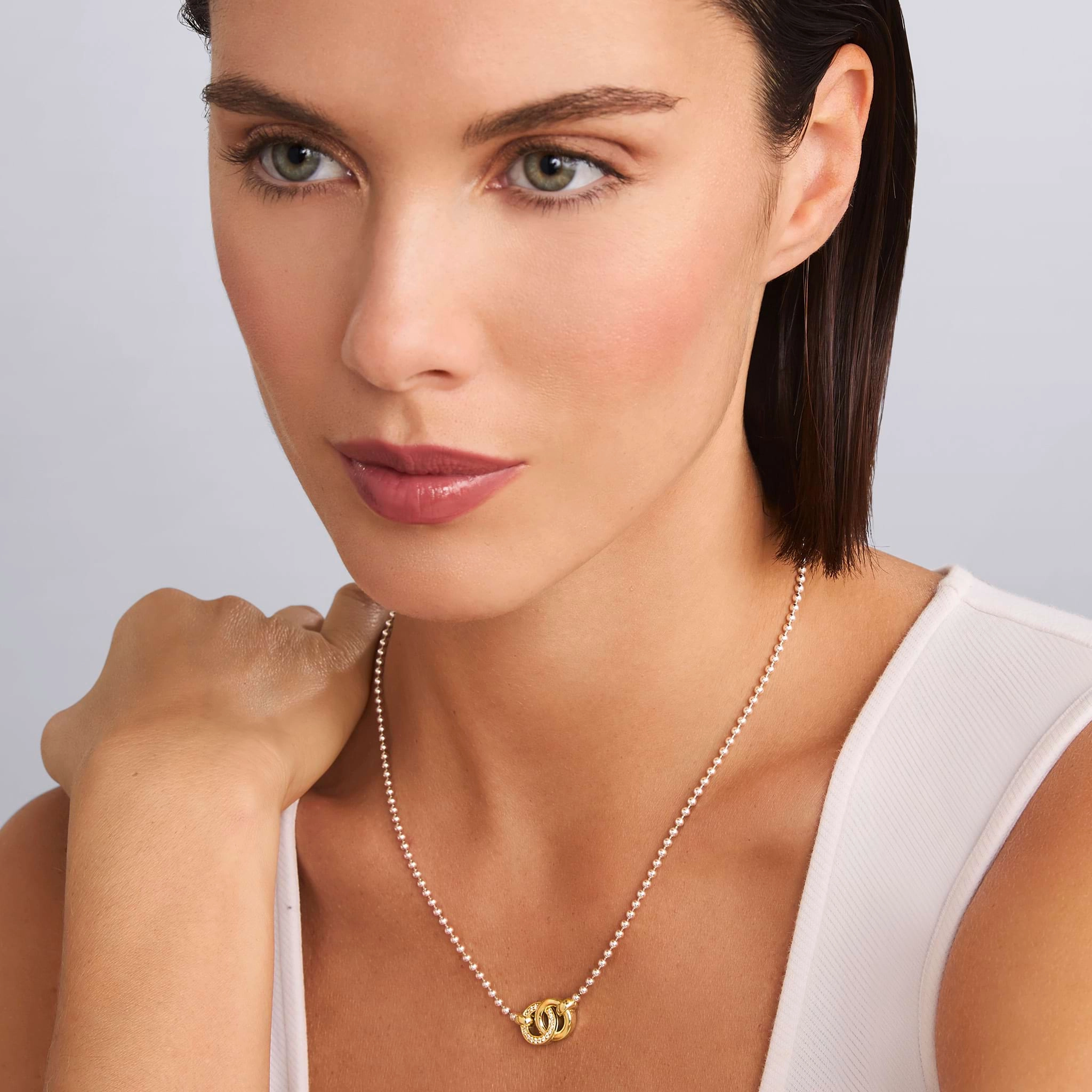 Signature Caviar Two-Tone Interlocking Diamond Necklace