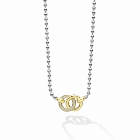 Signature Caviar Two-Tone Interlocking Diamond Necklace